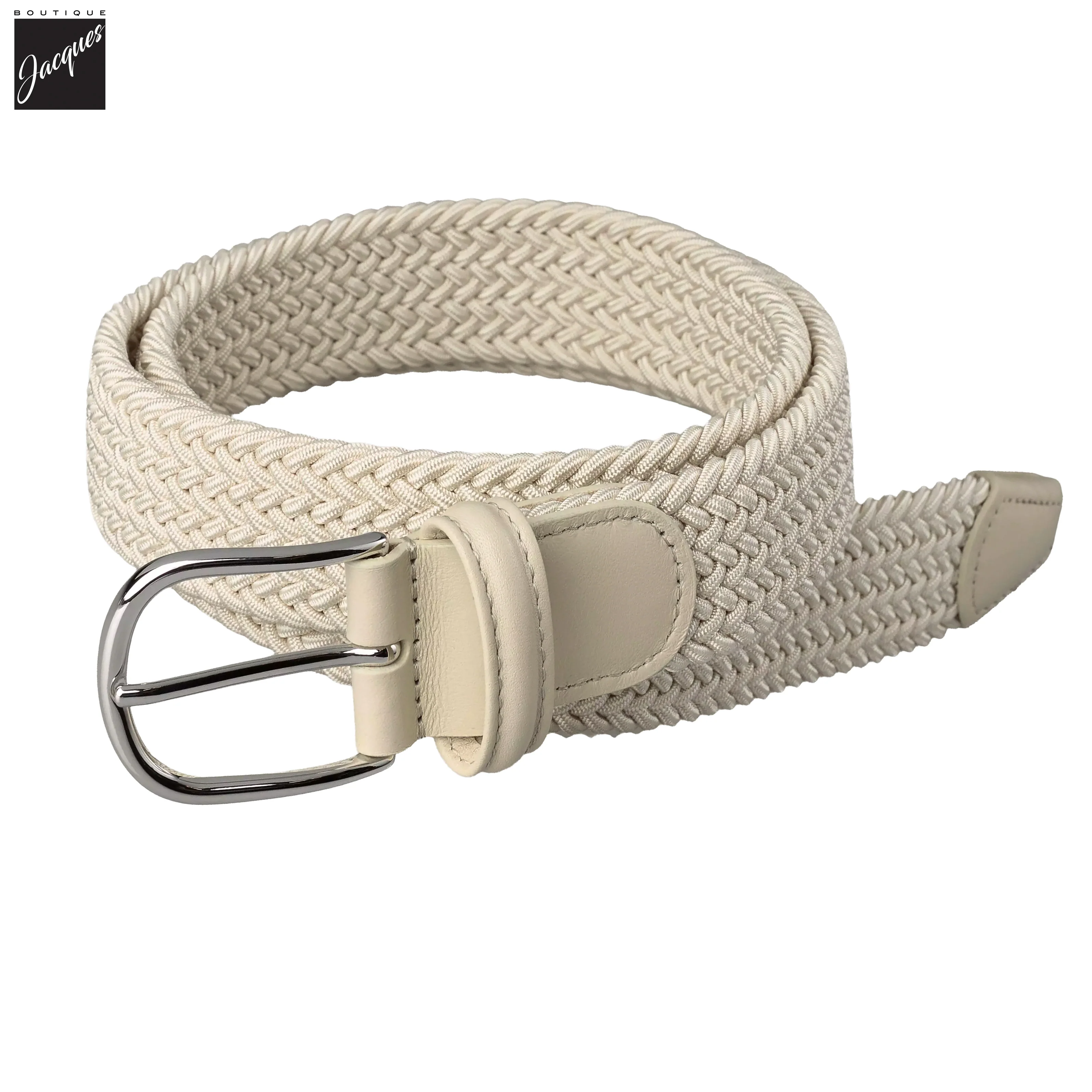 Cream Solid Woven Elastic Belt - Anderson's
