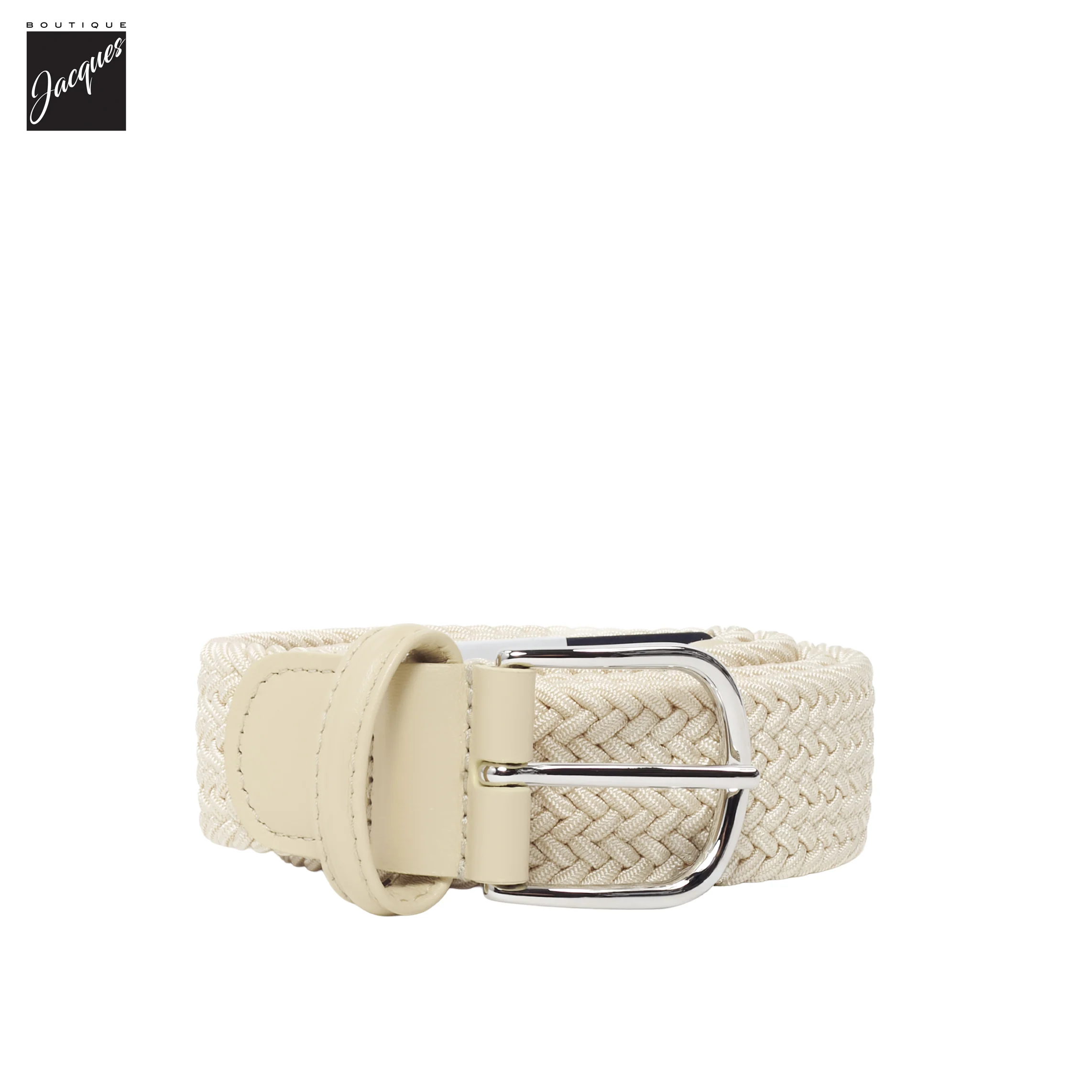Cream Solid Woven Elastic Belt - Anderson's - Image 2