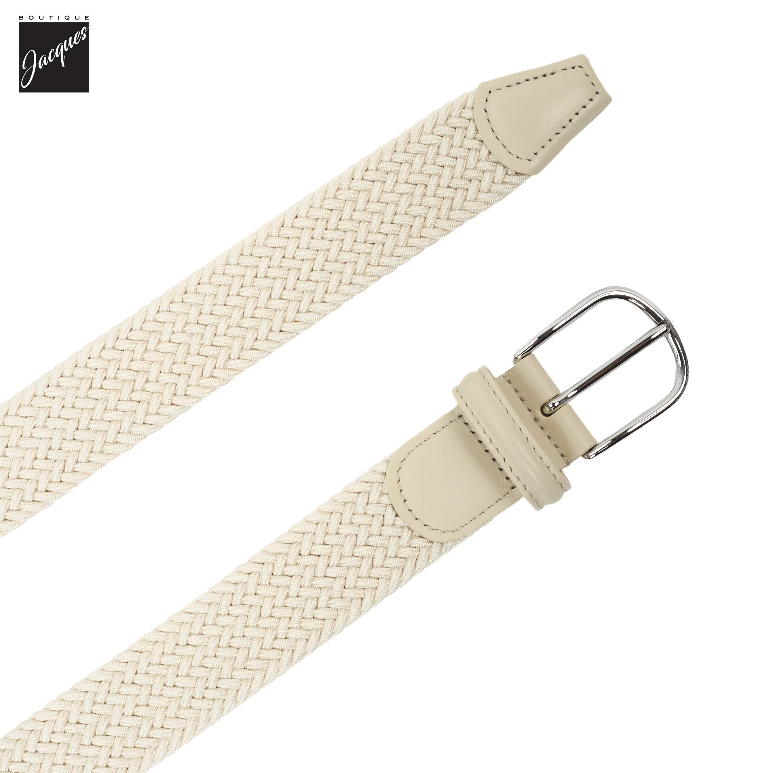 Cream Solid Woven Elastic Belt - Anderson's - Image 3