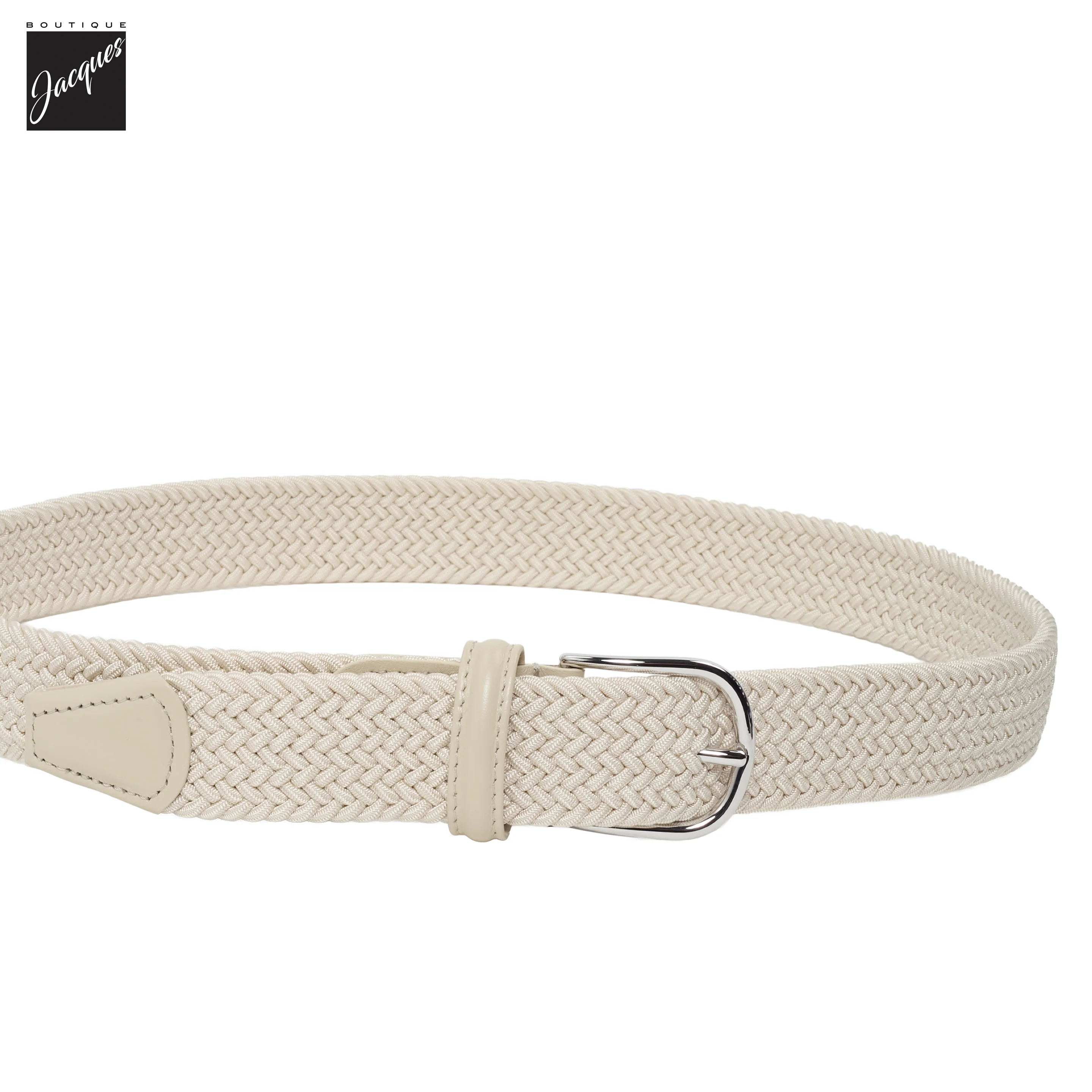 Cream Solid Woven Elastic Belt - Anderson's - Image 4