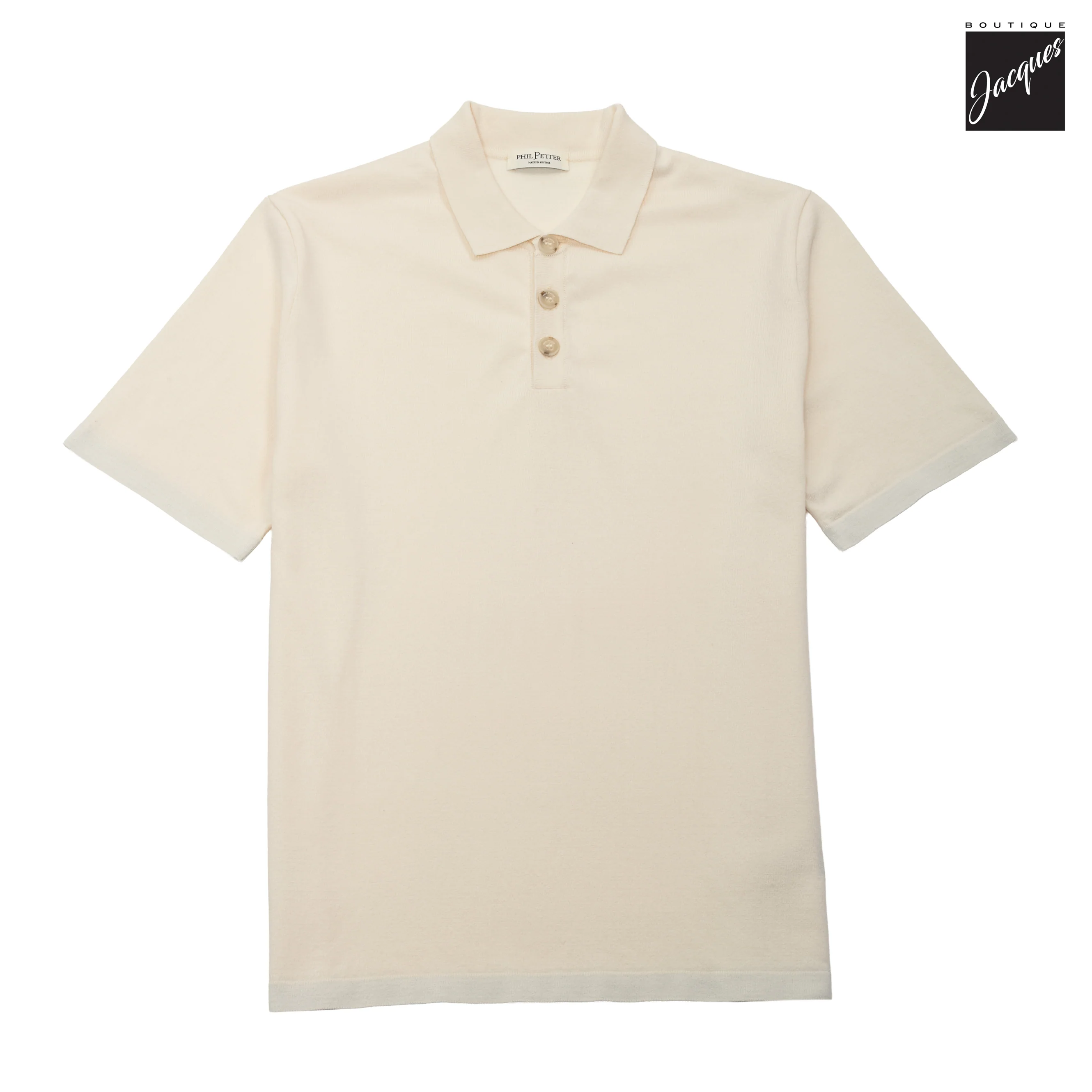 Cream Viscose-Stretch Knit Polo with Striped Contrast Details - Phil Petter - Image 3