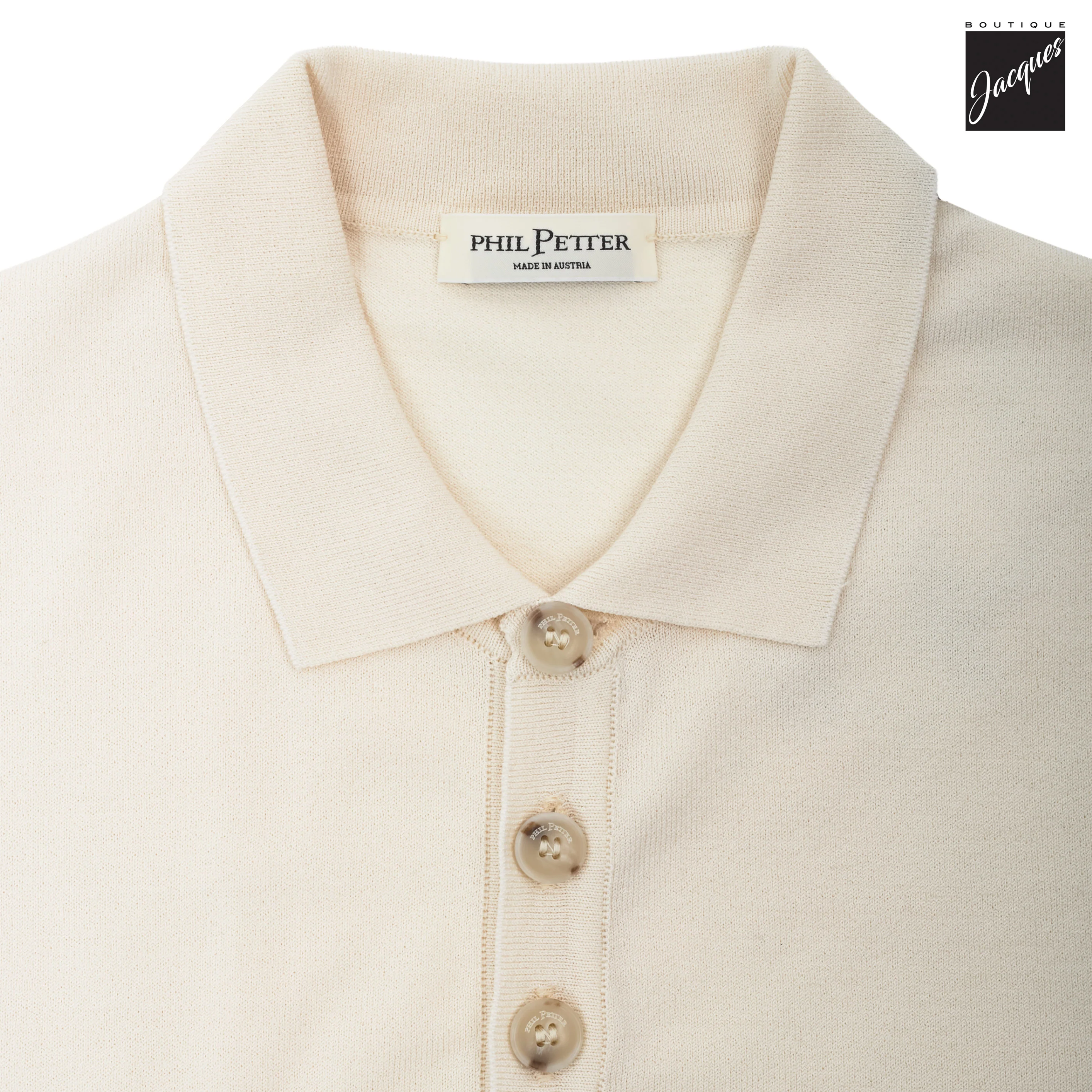 Cream Viscose-Stretch Knit Polo with Striped Contrast Details - Phil Petter - Image 5