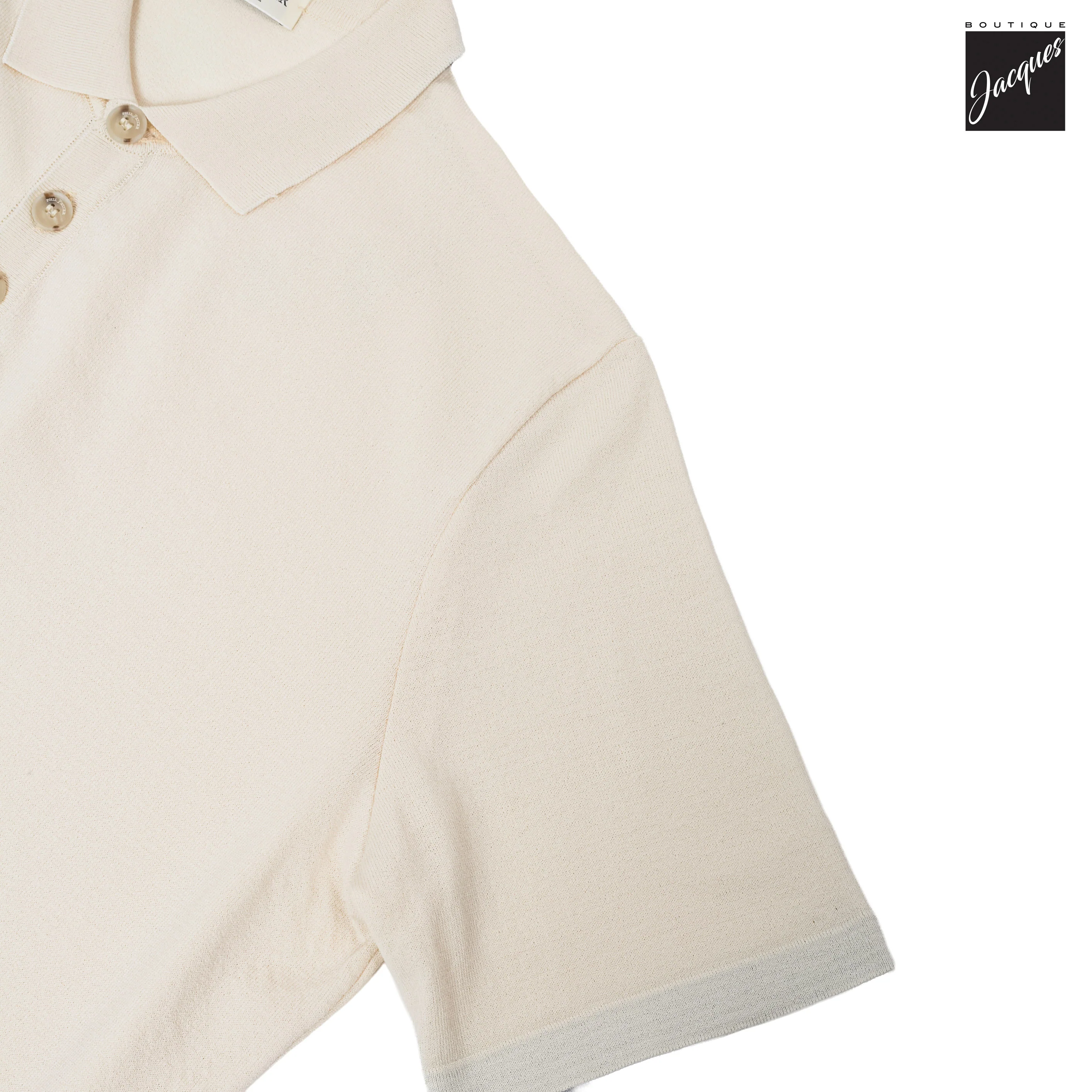 Cream Viscose-Stretch Knit Polo with Striped Contrast Details - Phil Petter - Image 6