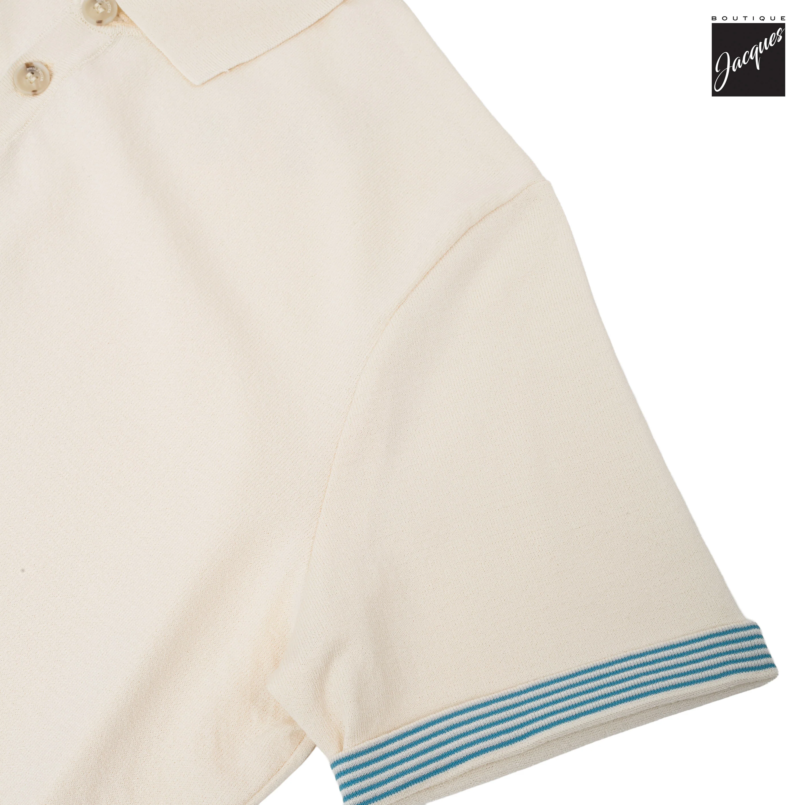 Cream Viscose-Stretch Knit Polo with Striped Contrast Details - Phil Petter - Image 8