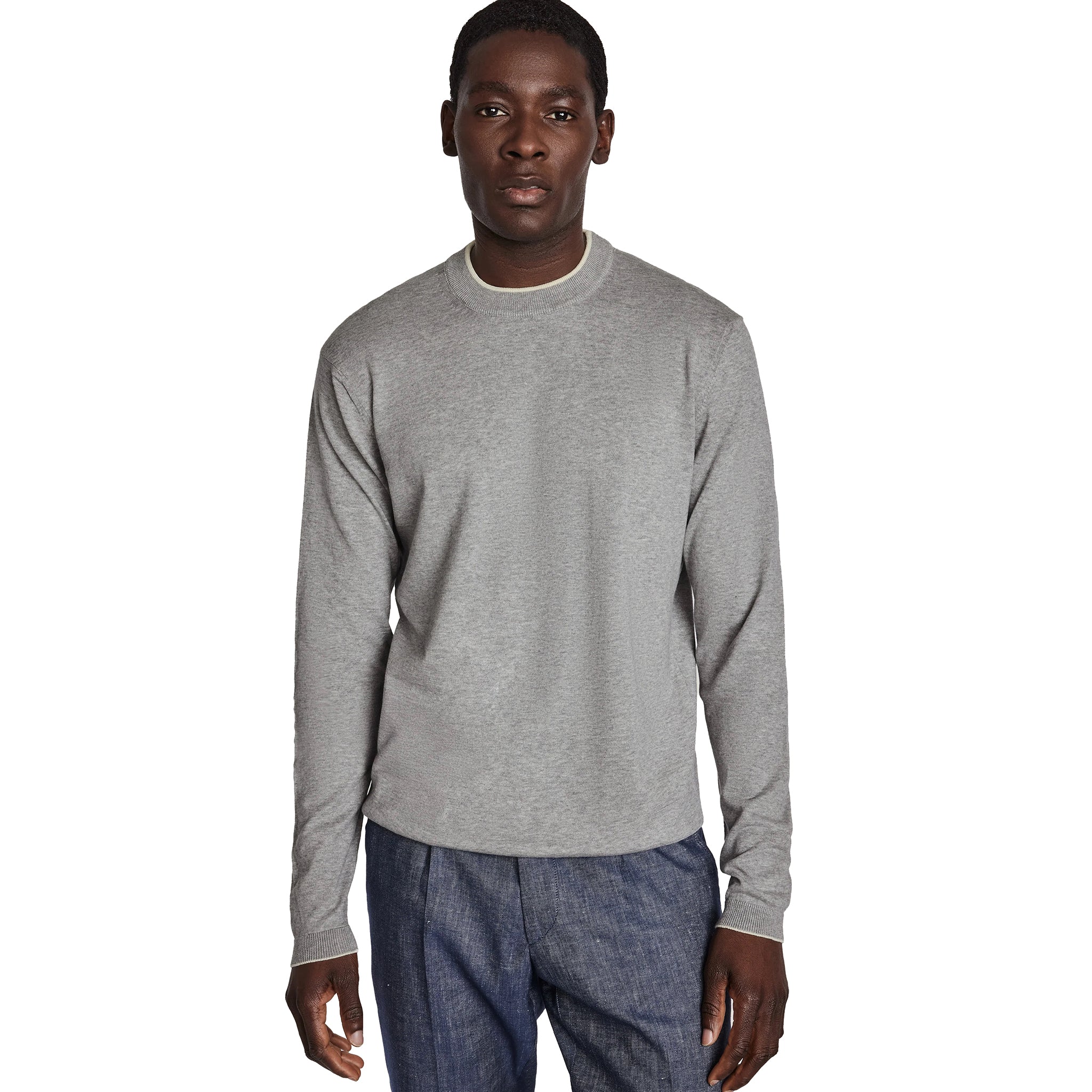 Light Grey Dan Cotton Crew Neck Knit Sweater - Jack Victor