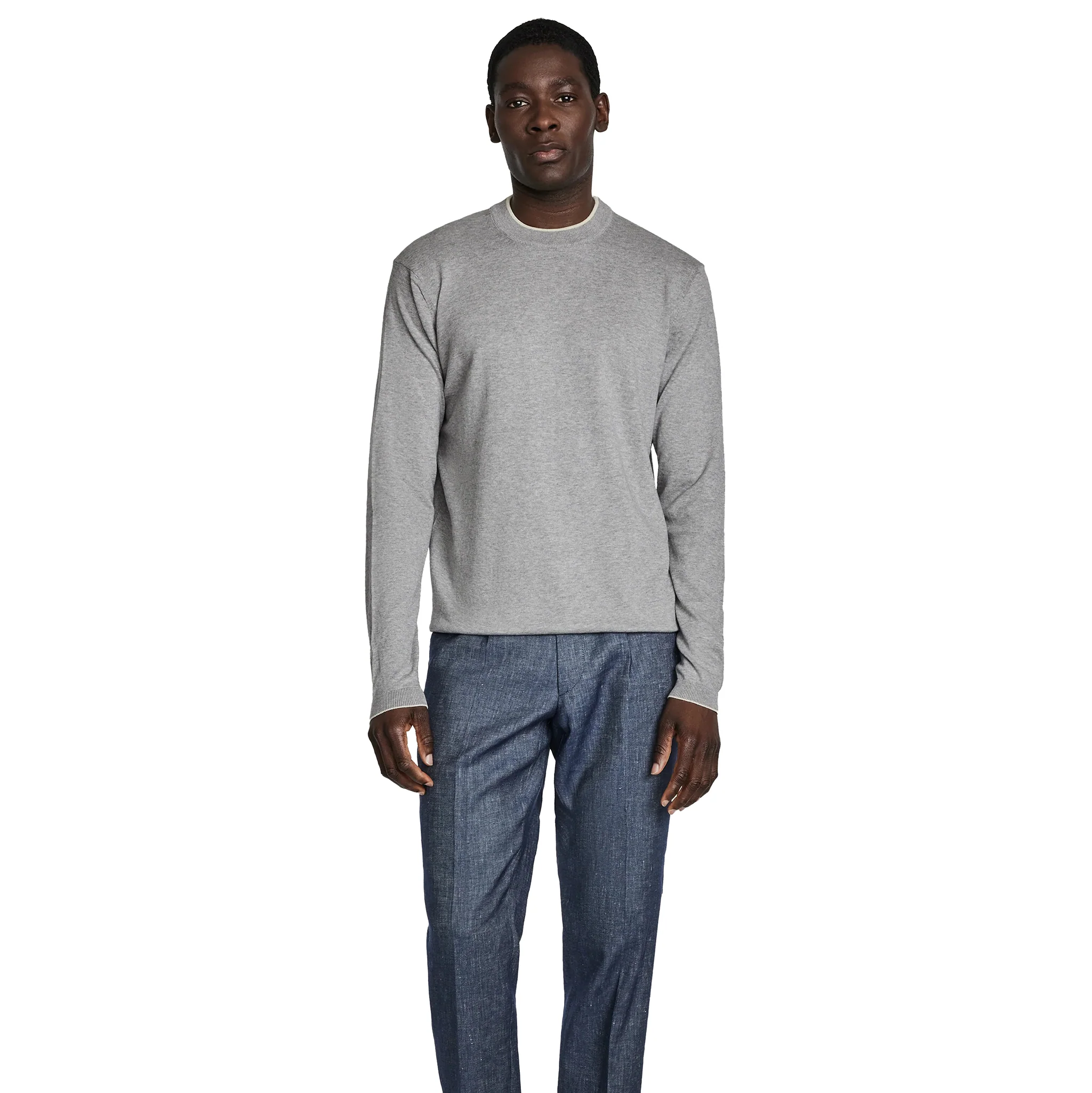 Light Grey Dan Cotton Crew Neck Knit Sweater - Jack Victor - Image 3