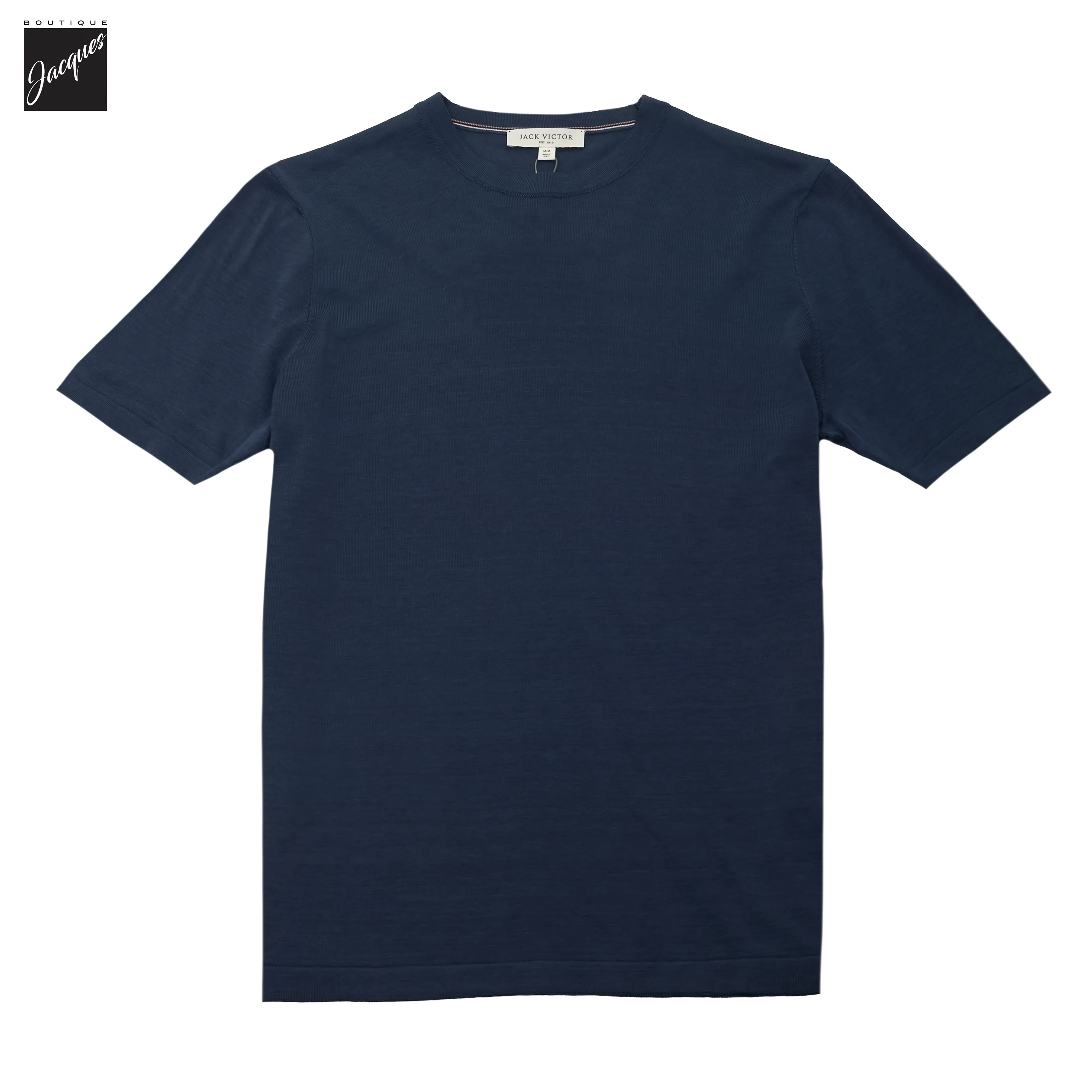 Dark Aviator Blue Cotton Silk Knit Short Sleeve Wellington Crewneck - Jack Victor - Image 2