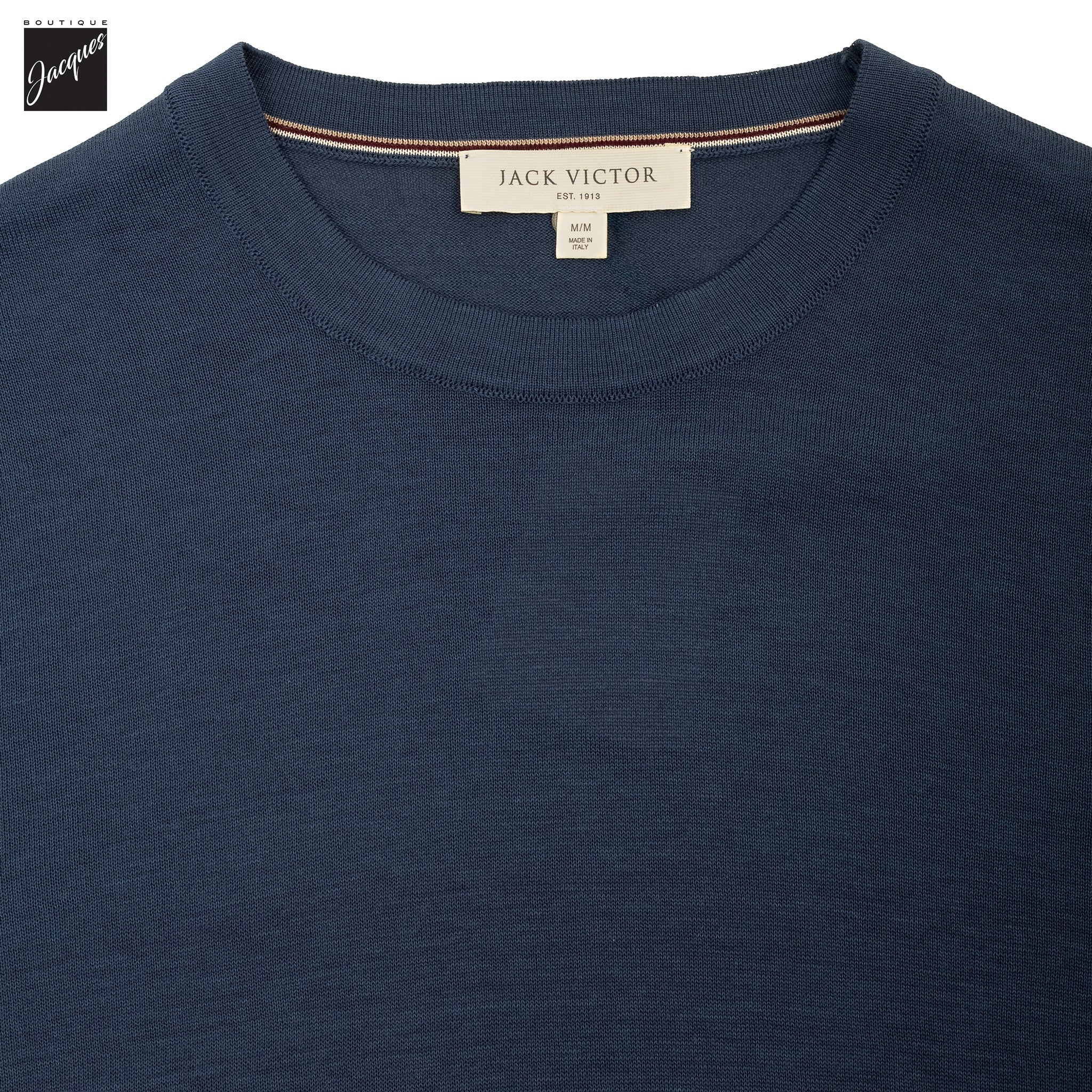Dark Aviator Blue Cotton Silk Knit Short Sleeve Wellington Crewneck - Jack Victor - Image 3