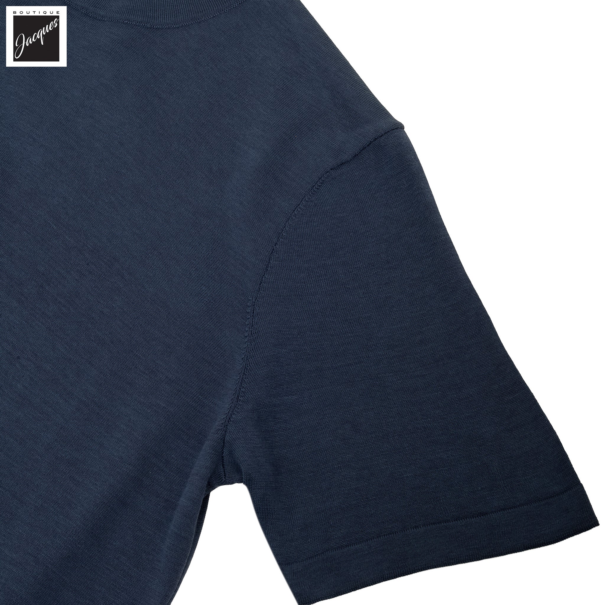 Dark Aviator Blue Cotton Silk Knit Short Sleeve Wellington Crewneck - Jack Victor - Image 4