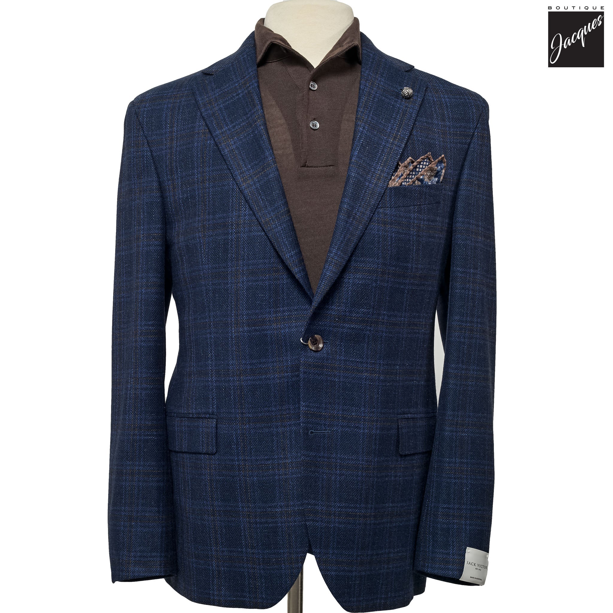 Dark Blue Check Wool-Silk-Cashmere Midland Contemporary Fit Sport Jacket - Jack Victor
