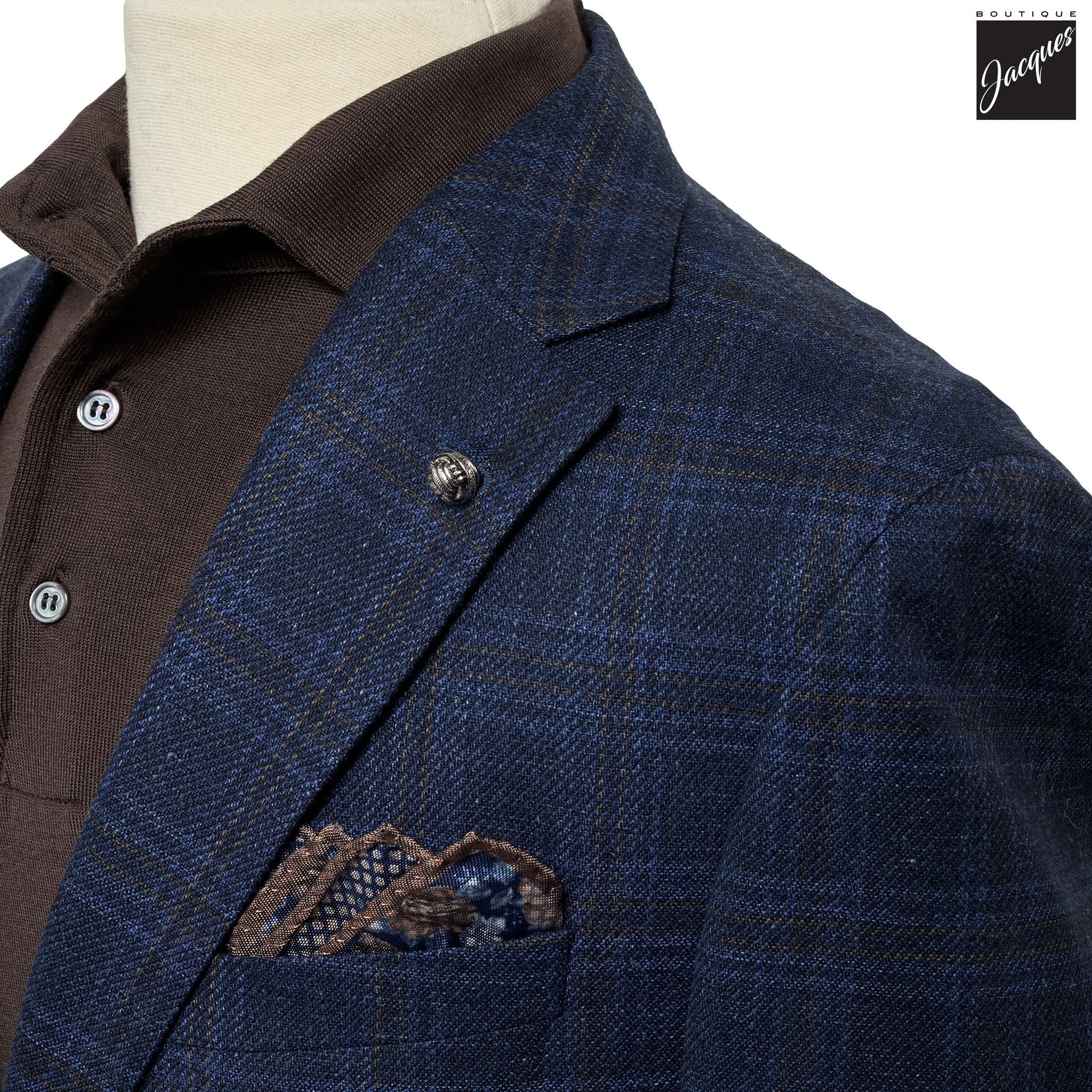 Dark Blue Check Wool-Silk-Cashmere Midland Contemporary Fit Sport Jacket - Jack Victor - Image 2