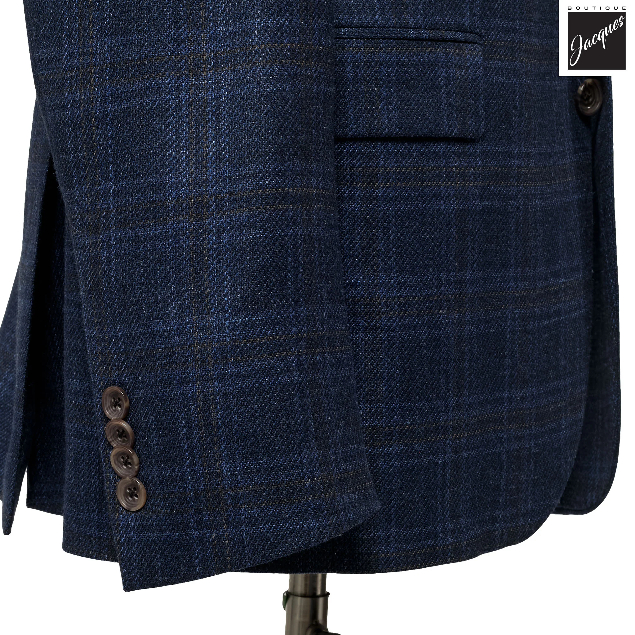 Dark Blue Check Wool-Silk-Cashmere Midland Contemporary Fit Sport Jacket - Jack Victor - Image 3