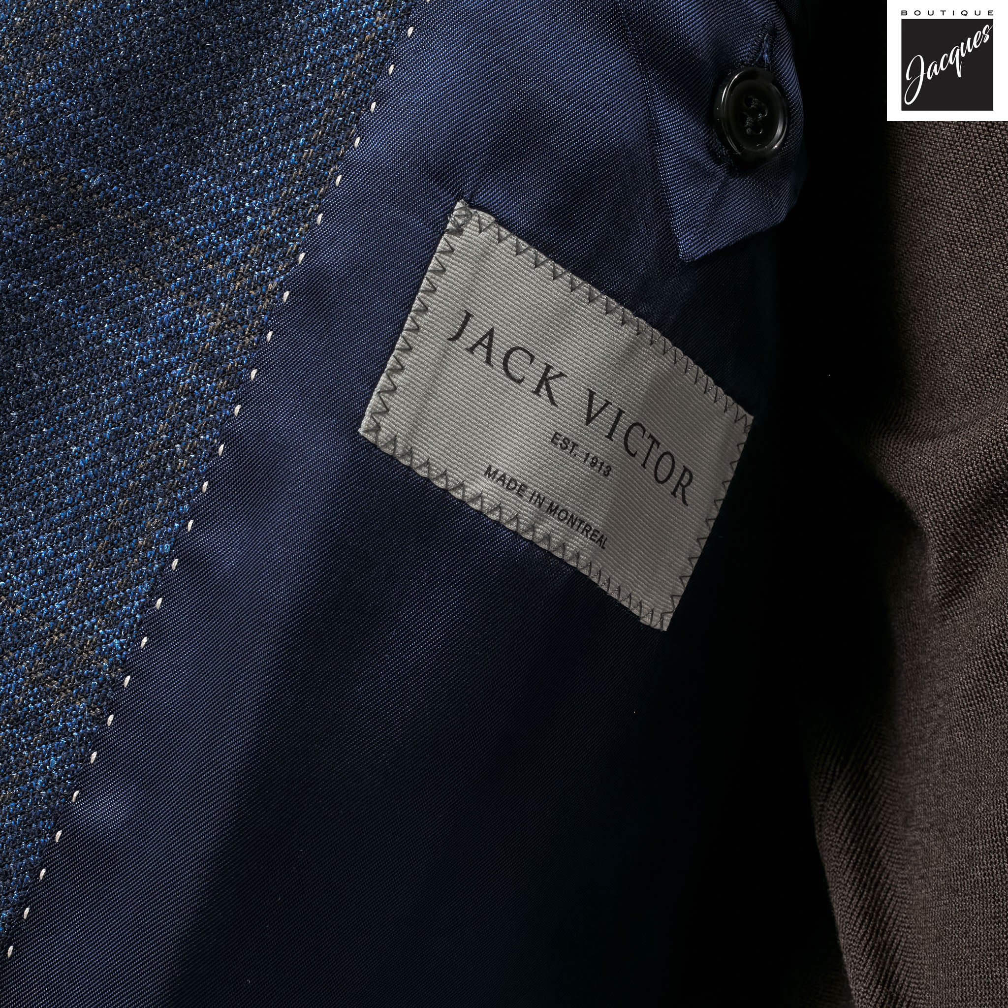 Dark Blue Check Wool-Silk-Cashmere Midland Contemporary Fit Sport Jacket - Jack Victor - Image 4