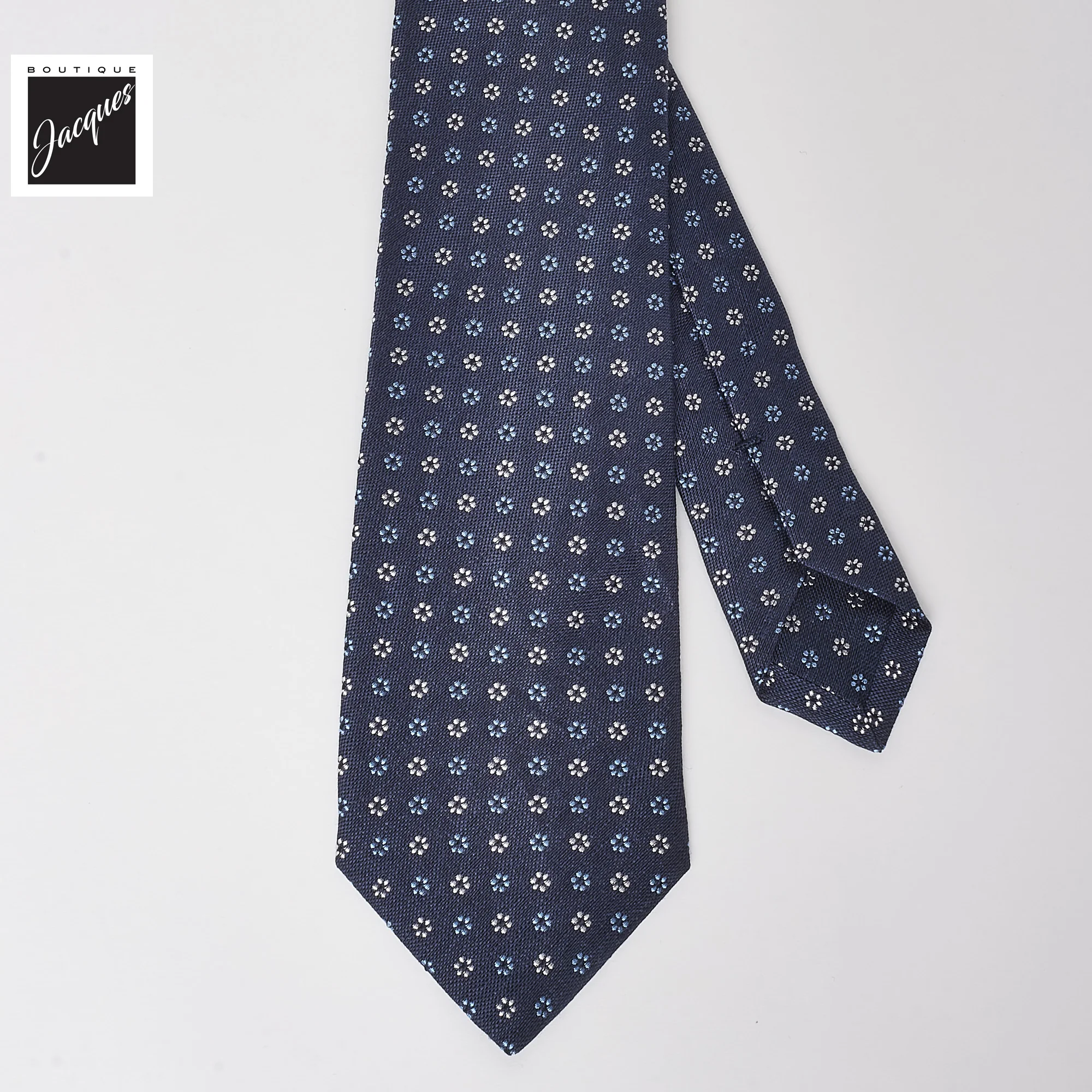 Dark Blue Floral Pattern Linen-Silk Tie - Paolo Albizzati - Image 3