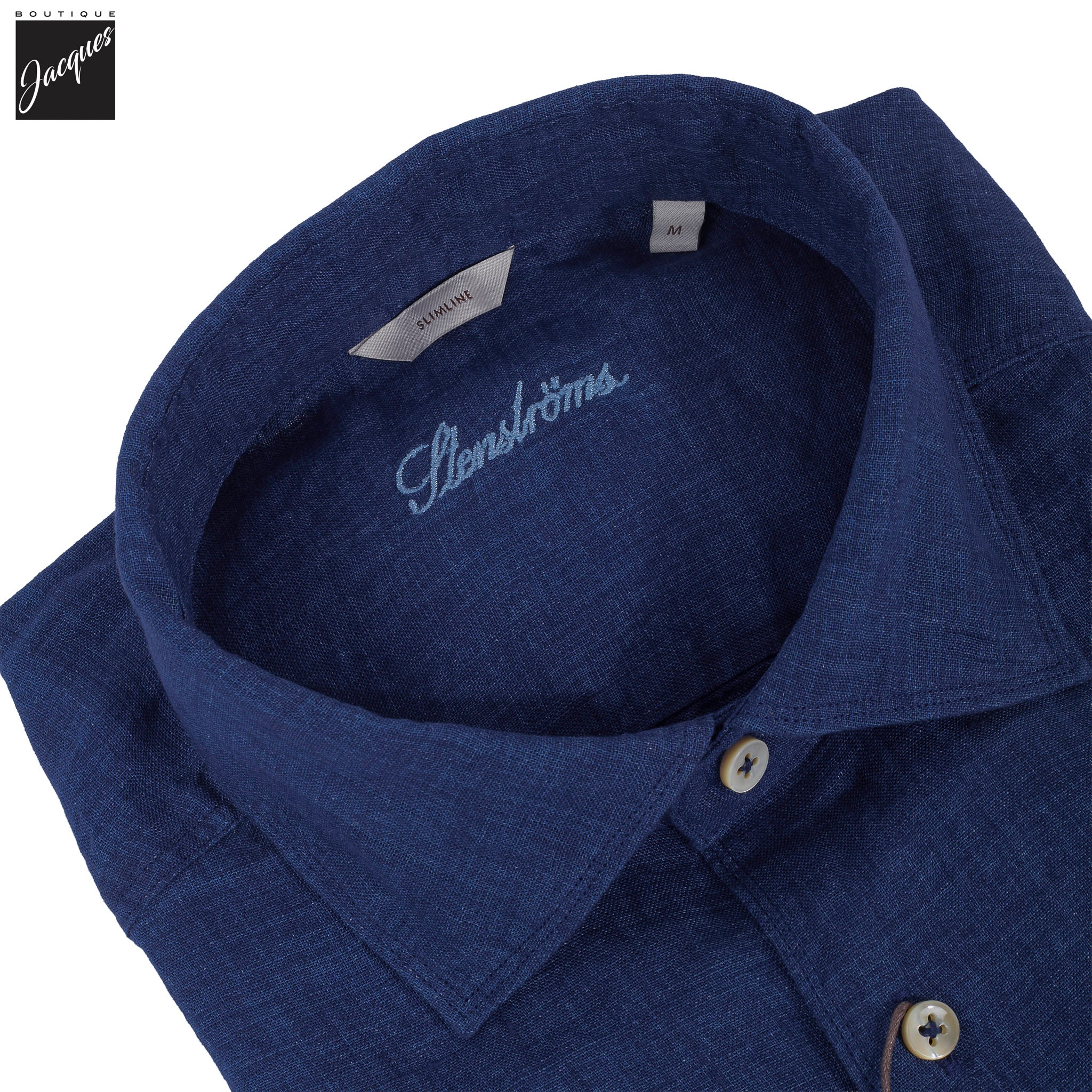 Dark Blue Linen Slimline Casual Shirt - Stenströms - Image 3