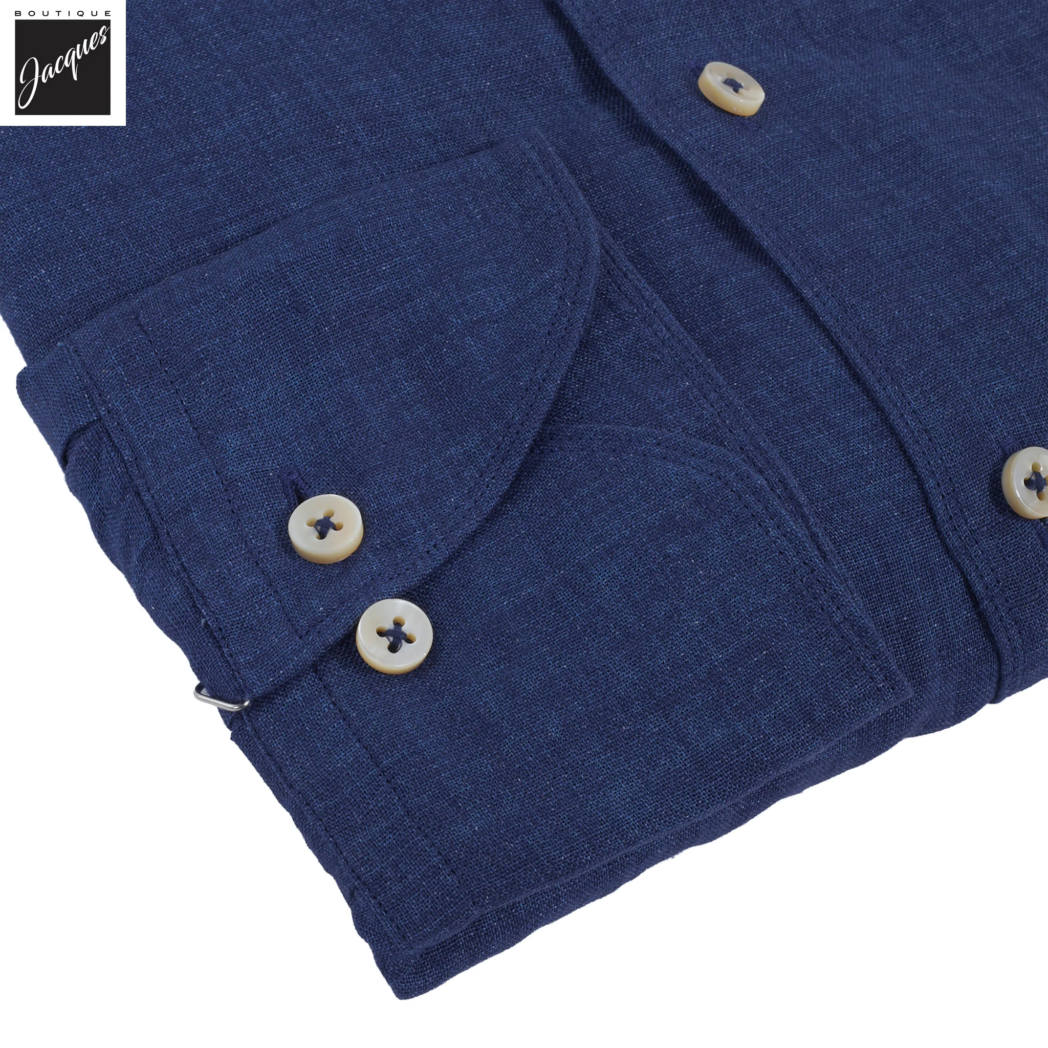 Dark Blue Linen Slimline Casual Shirt - Stenströms - Image 4