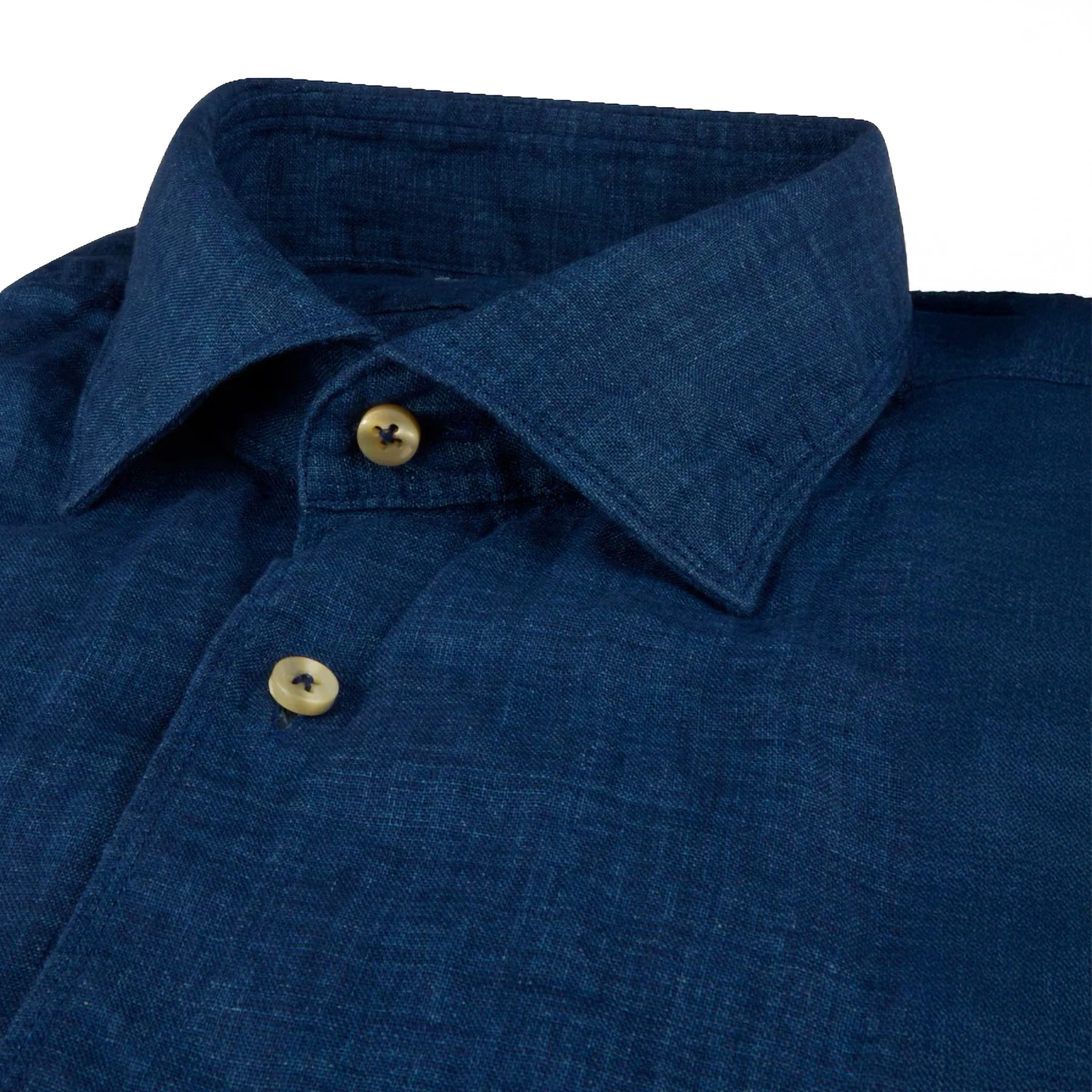Dark Blue Linen Slimline Casual Shirt - Stenströms - Image 5