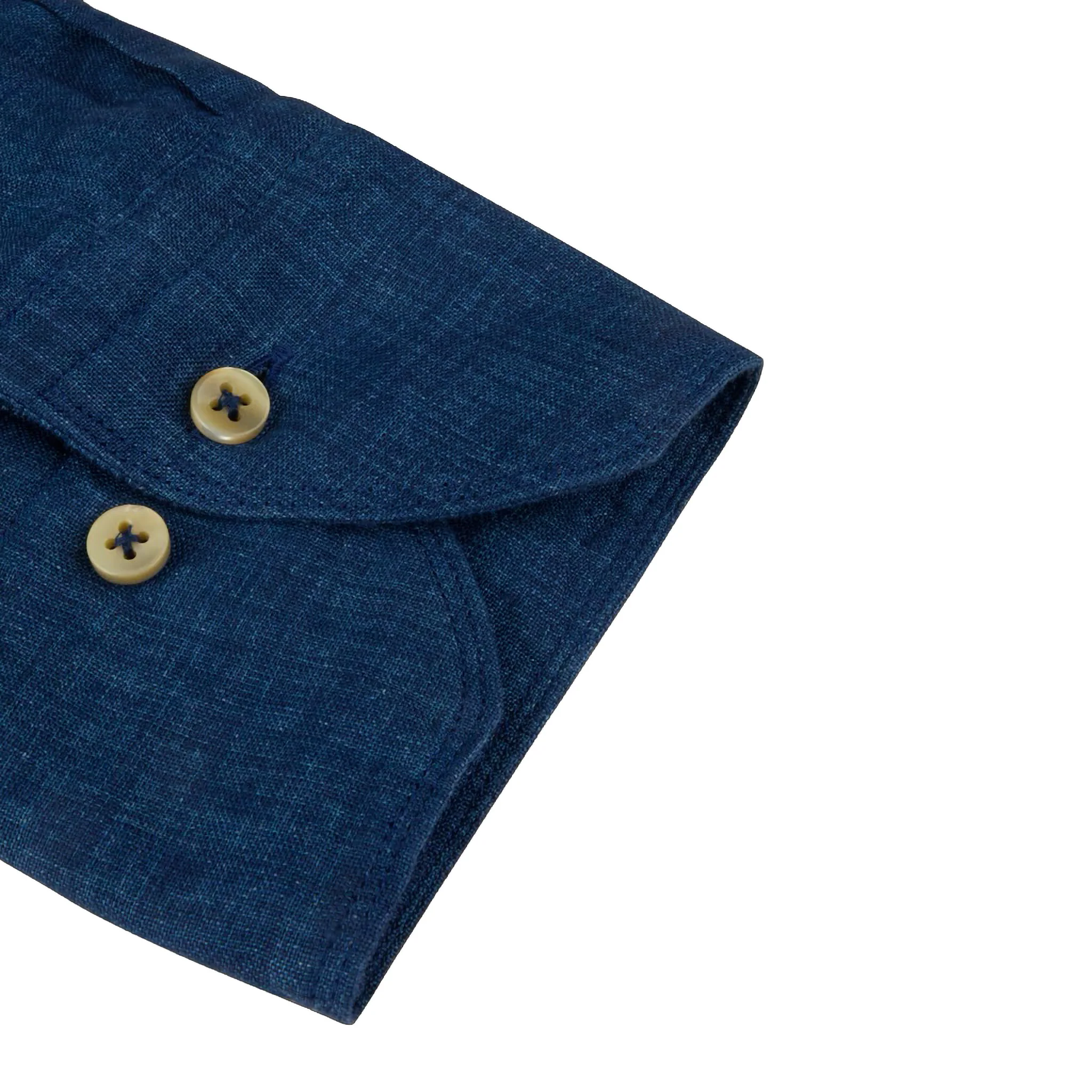 Dark Blue Linen Slimline Casual Shirt - Stenströms - Image 6