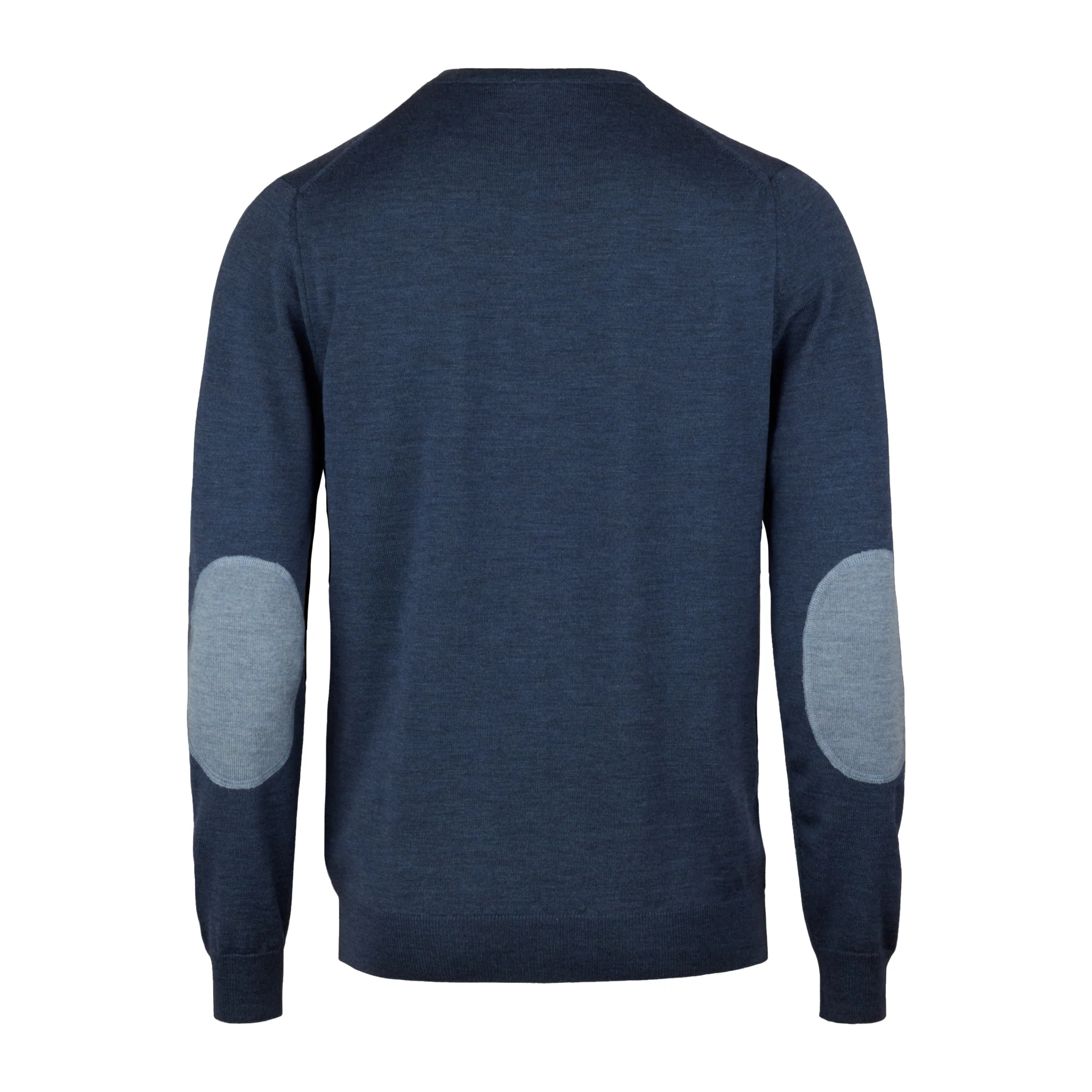 Dark Blue Merino Wool Crew Neck Sweater w/ Elbow Patches - Stenströms - Image 2