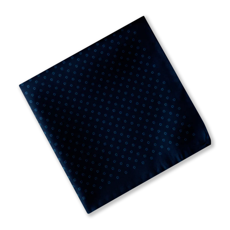 Dark Blue Micro Floral Printed Silk Hankie - Stenströms