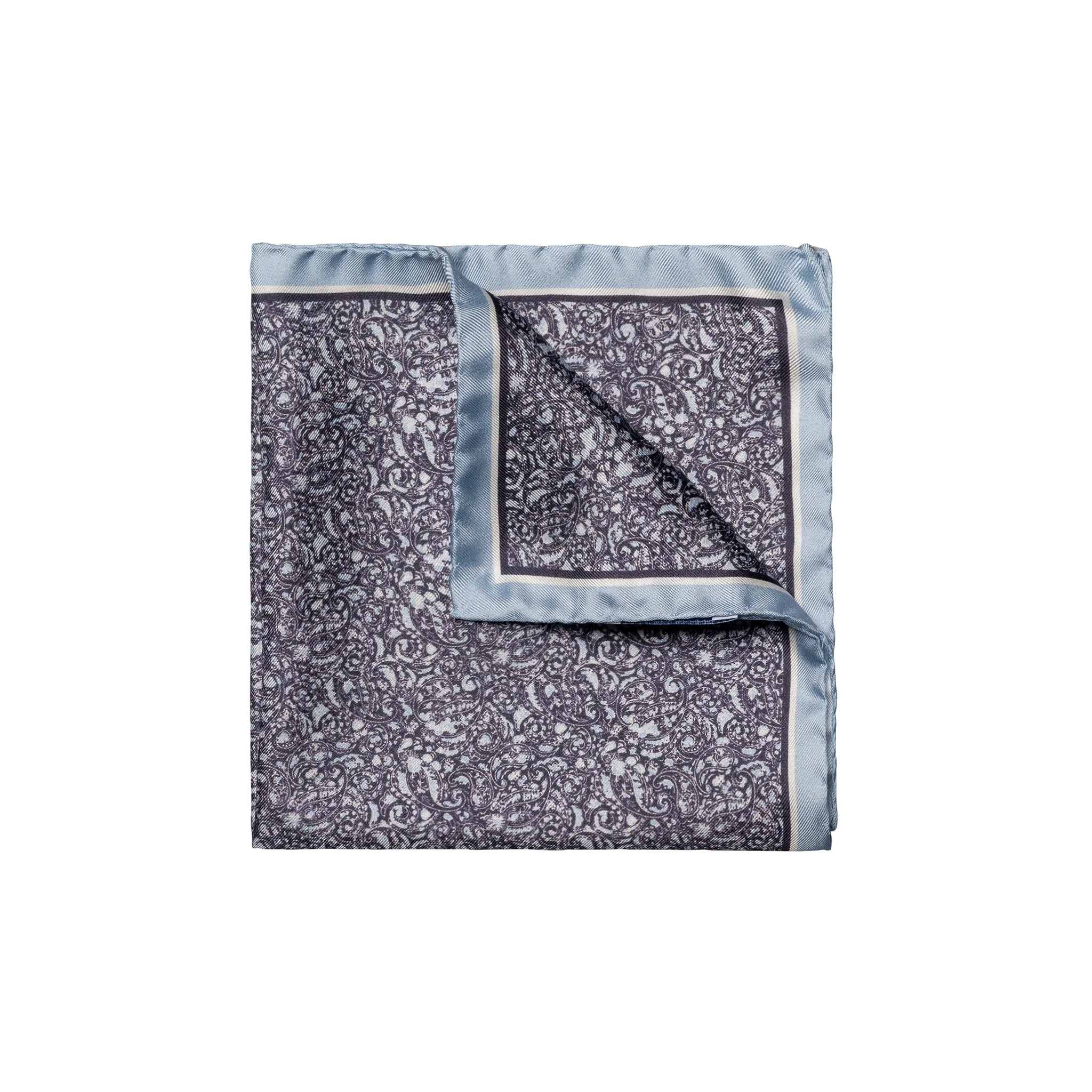 Dark Blue Paisley Print Silk Pocket Square - ETON