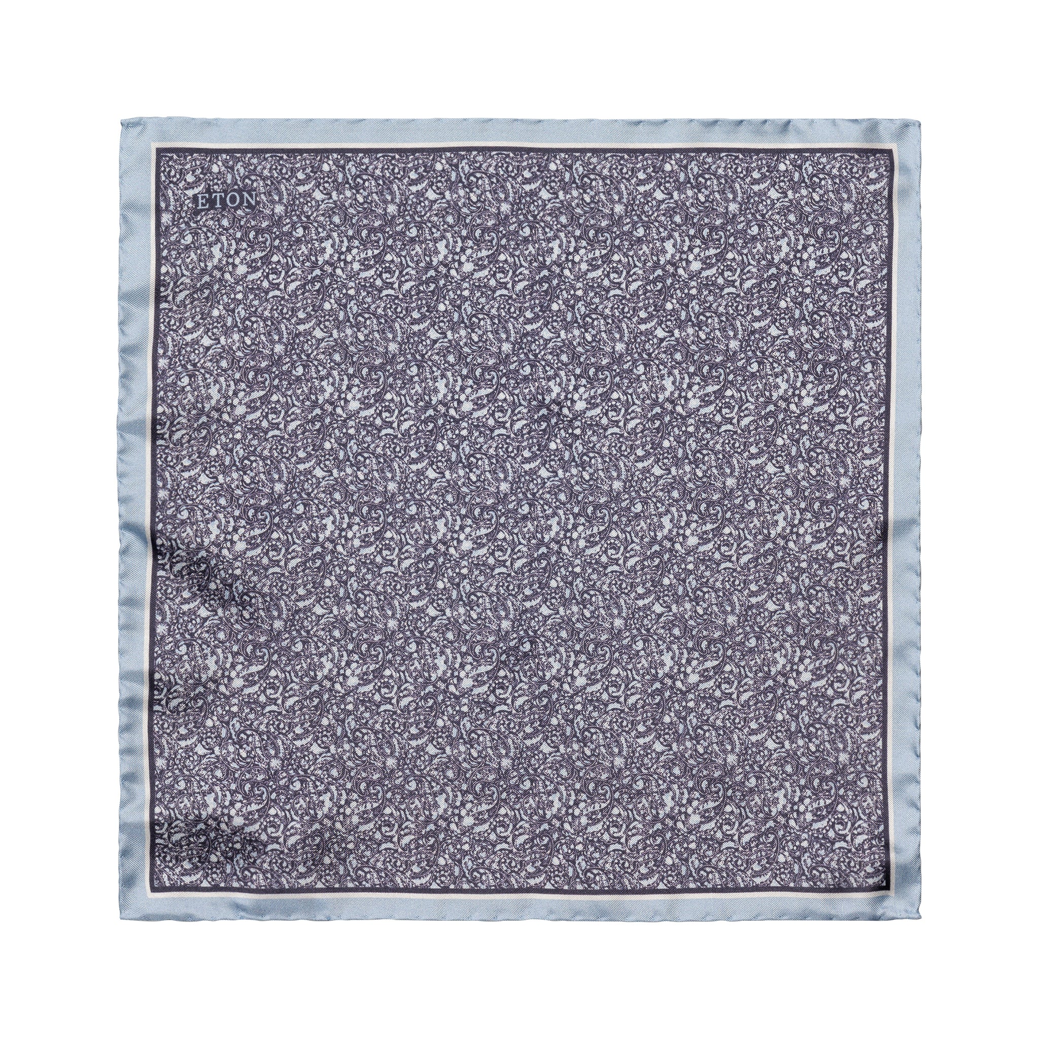 Dark Blue Paisley Print Silk Pocket Square - ETON - Image 2