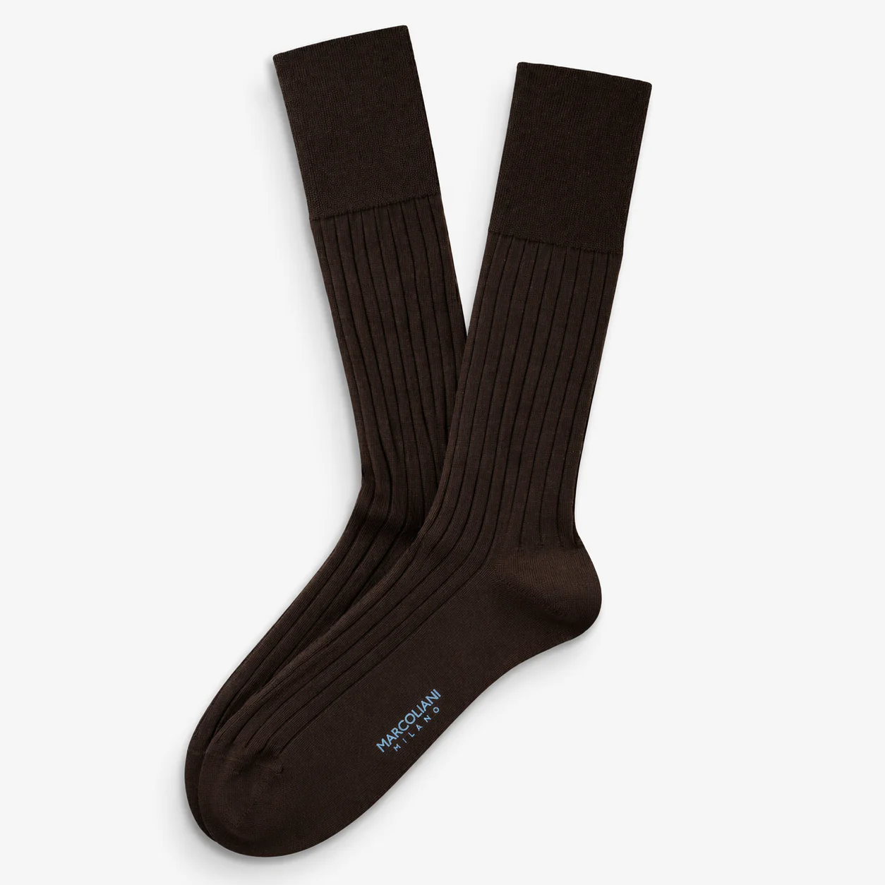 Dark Brown Dressy Ribbed Essence of Cotton Mid-Calf Sock - Marcoliani