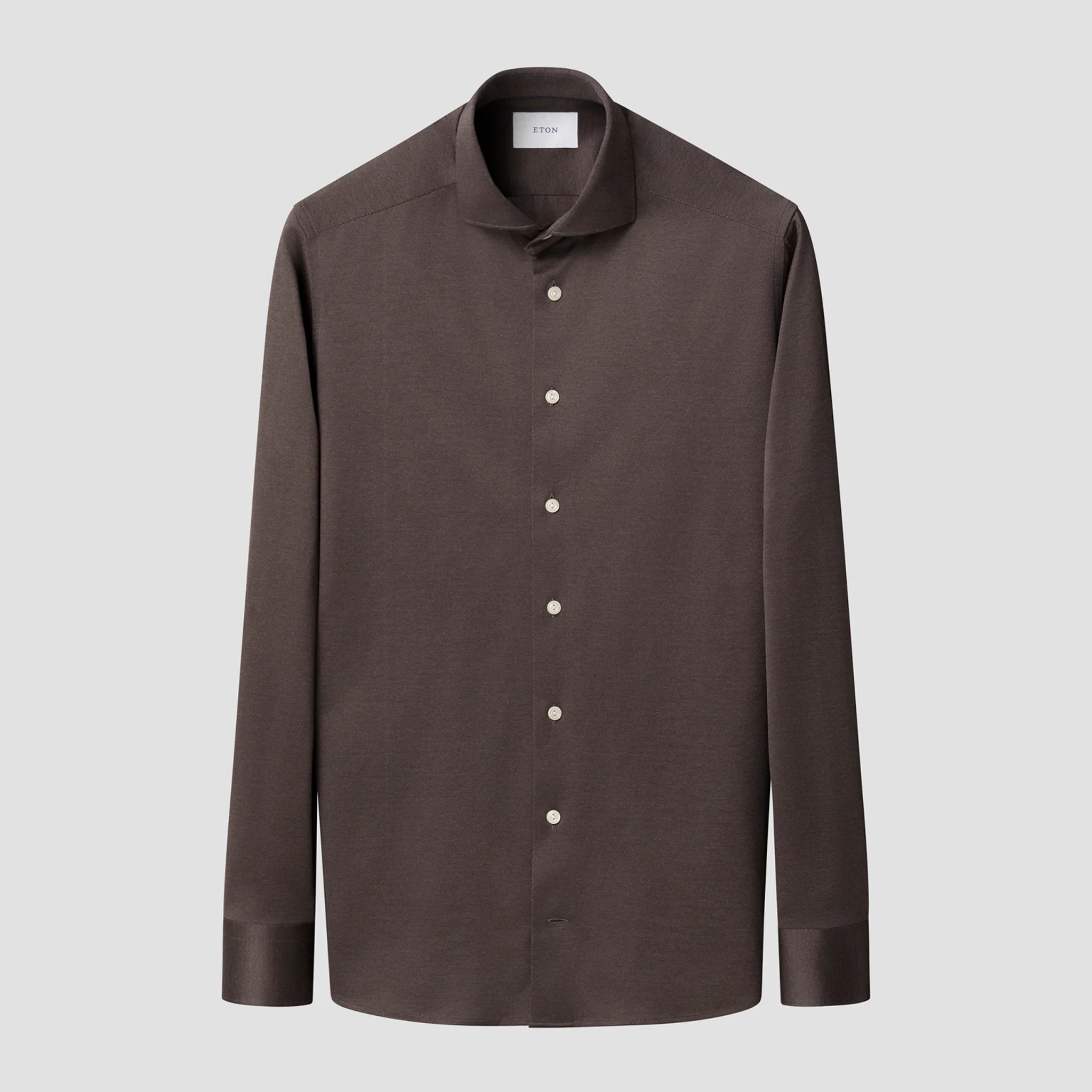 Dark Brown Filo Di Scozia Cotton Knit Slim Fit Shirt - ETON