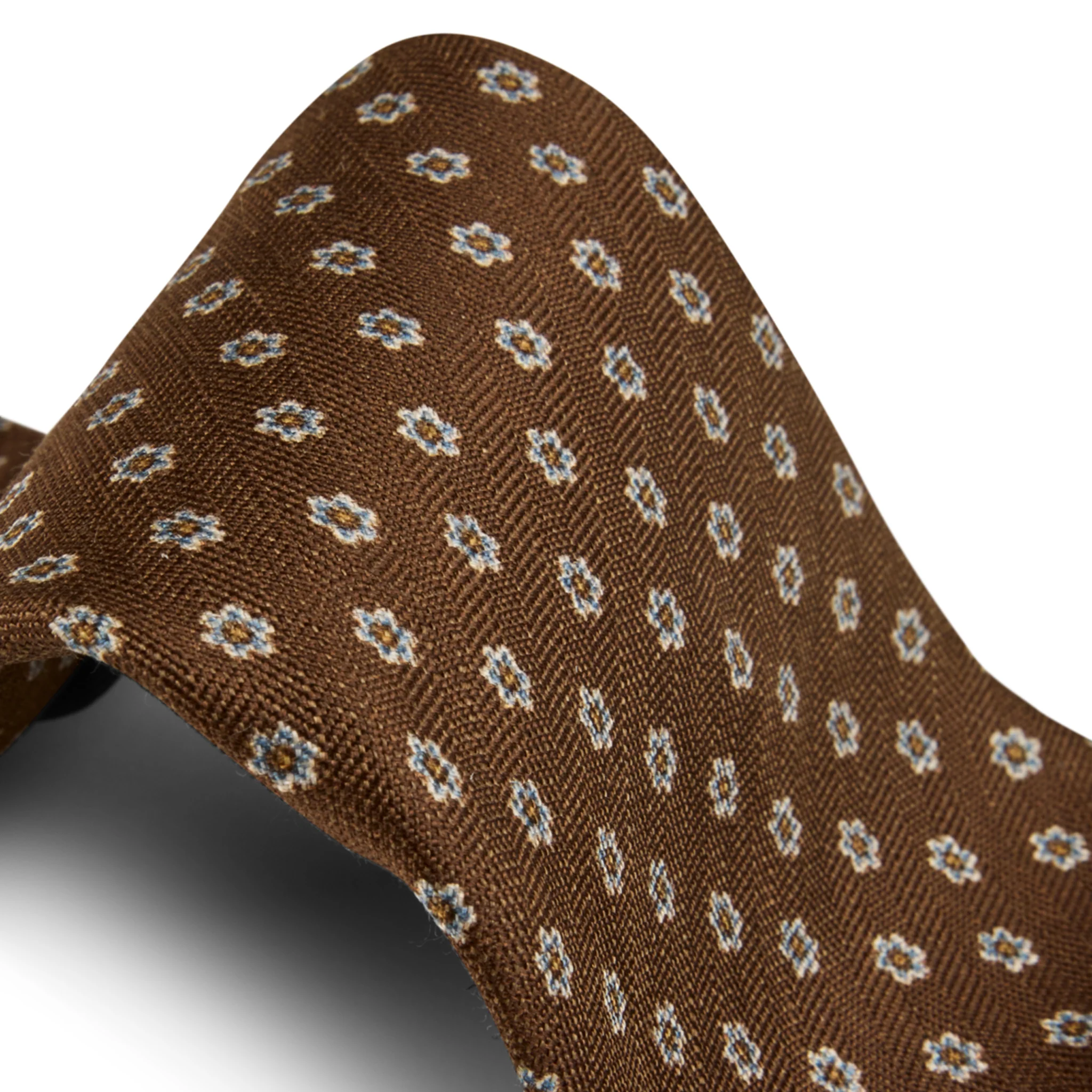 Dark Brown Floral Patterned Silk-Linen Tie - Stenströms - Image 3
