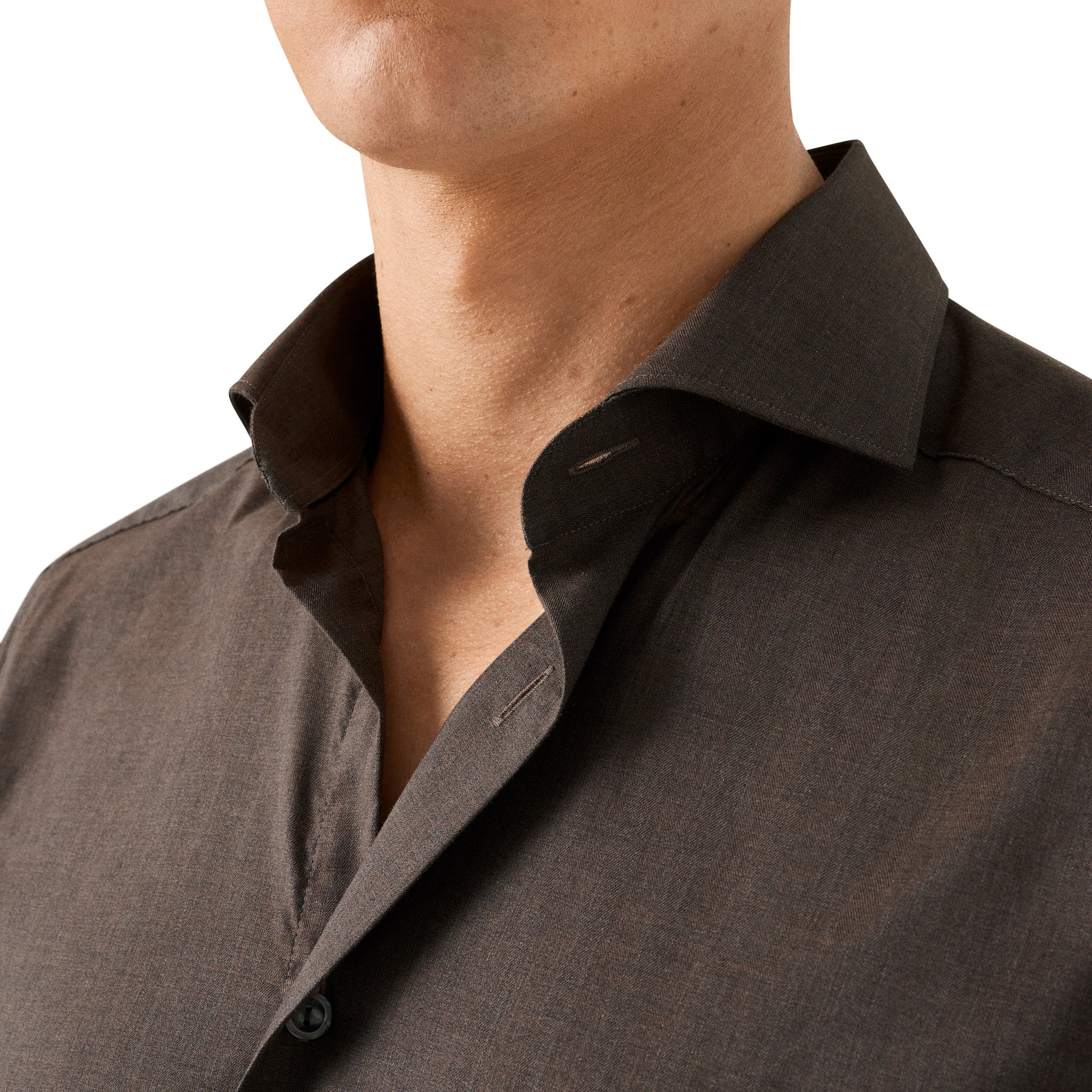 Dark Brown Herringbone Light Weight Flannel Slim Fit Shirt - ETON - Image 5