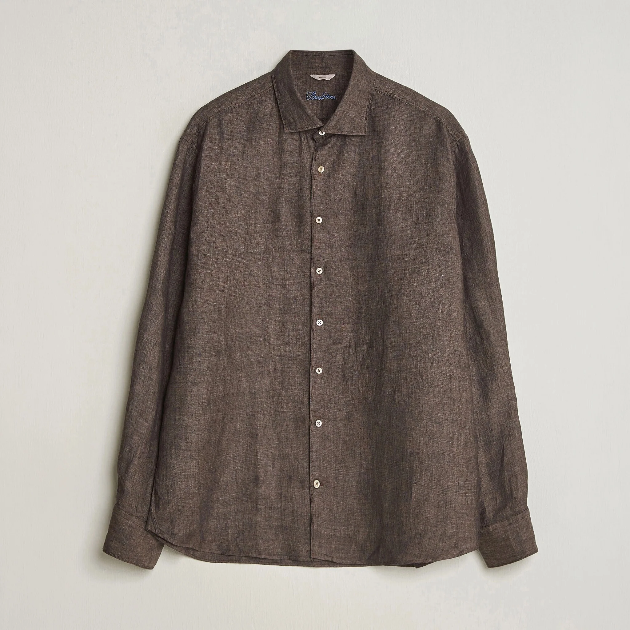 Dark Brown Linen Slimline Casual Shirt - Stenströms - Image 5