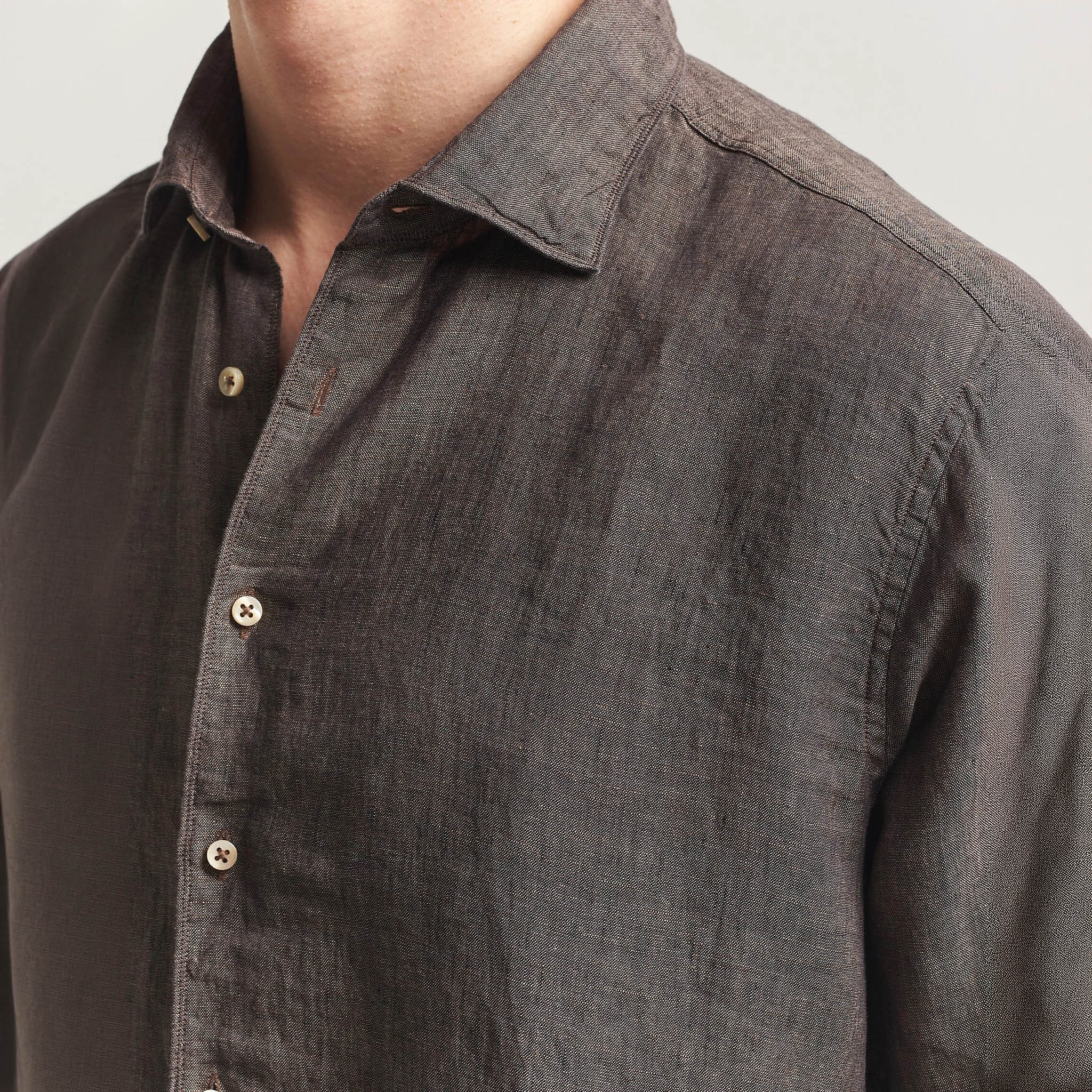 Dark Brown Linen Slimline Casual Shirt - Stenströms - Image 7