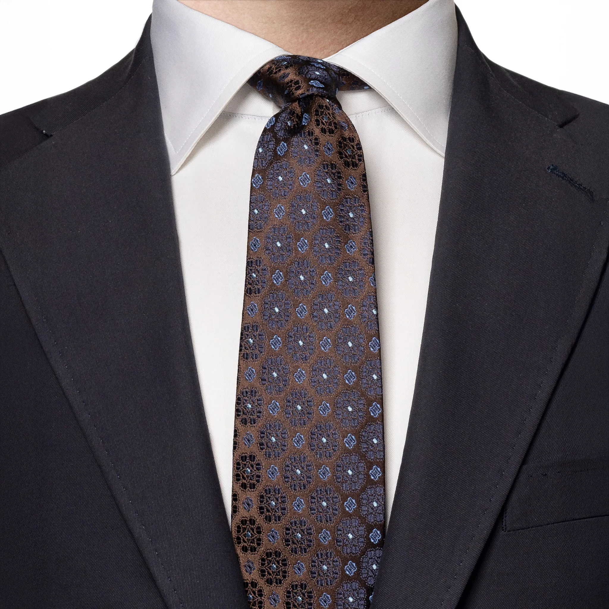 Dark Brown Medallion Pattern Woven Silk Tie - ETON - Image 2