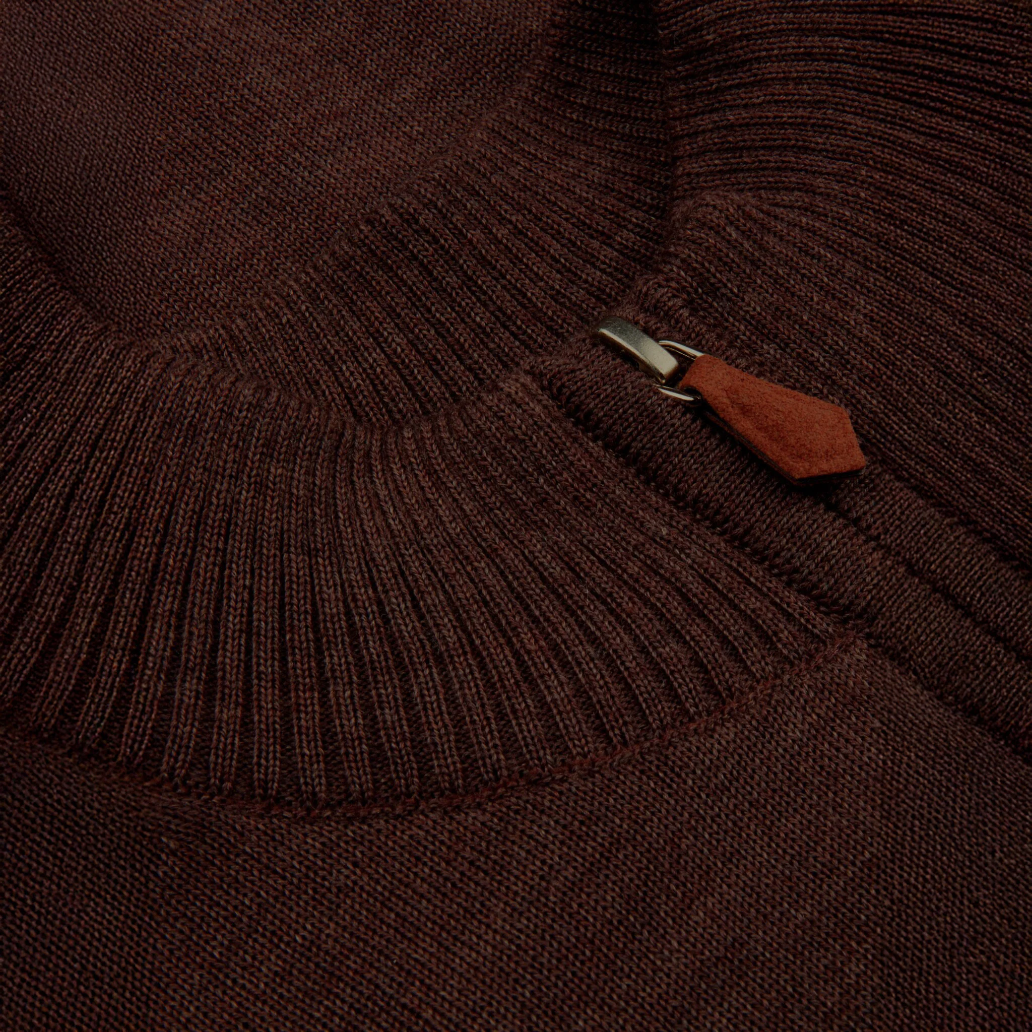 Dark Brown Merino Wool Half Zip Sweater - Stenströms - Image 3