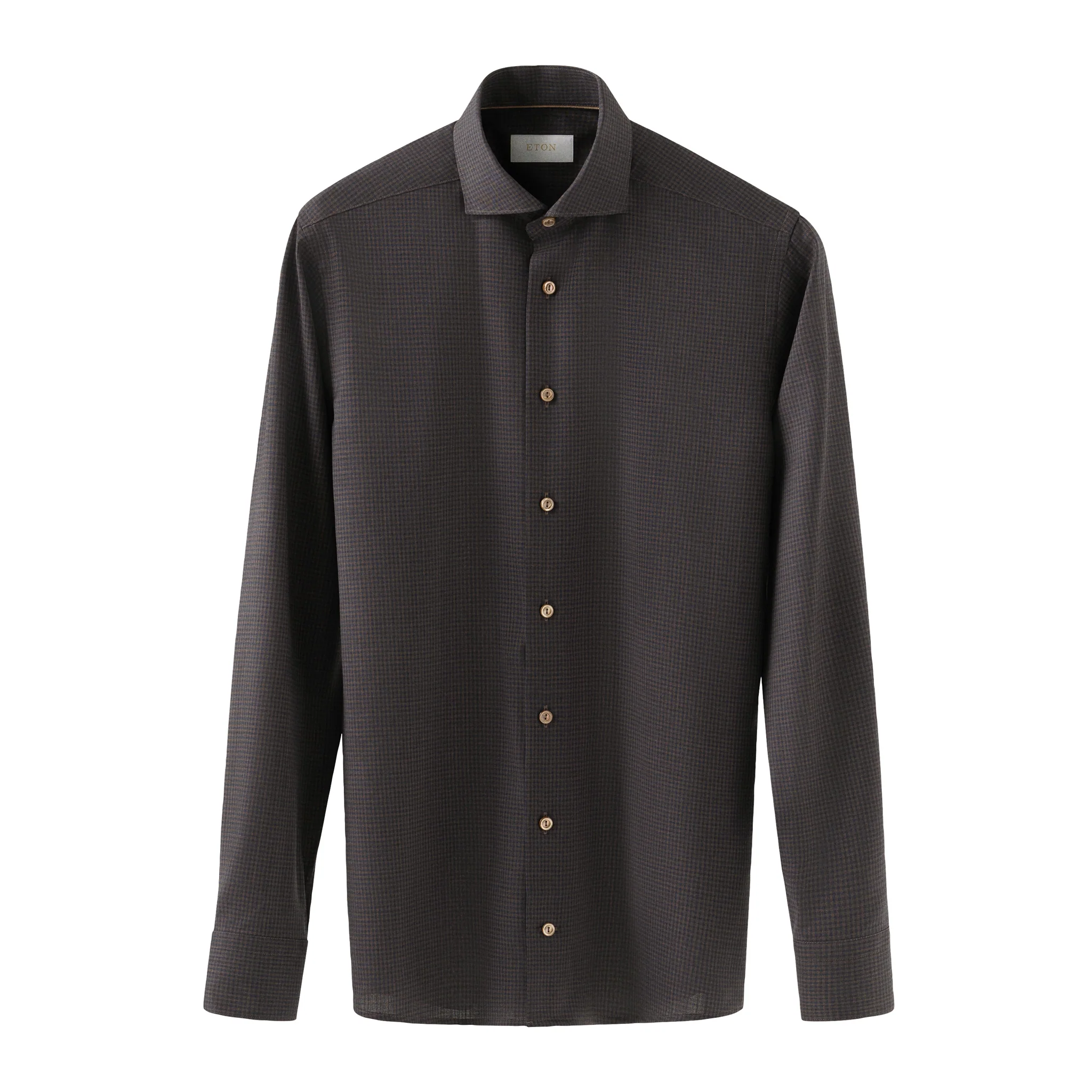 Dark Brown Micro Check Merino Wool Slim Fit Shirt - ETON - Image 2
