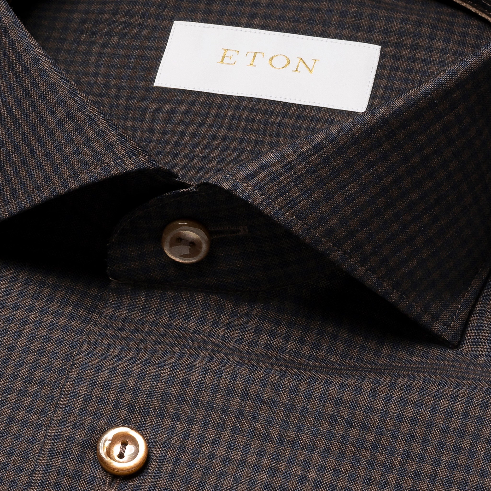 Dark Brown Micro Check Merino Wool Slim Fit Shirt - ETON - Image 3