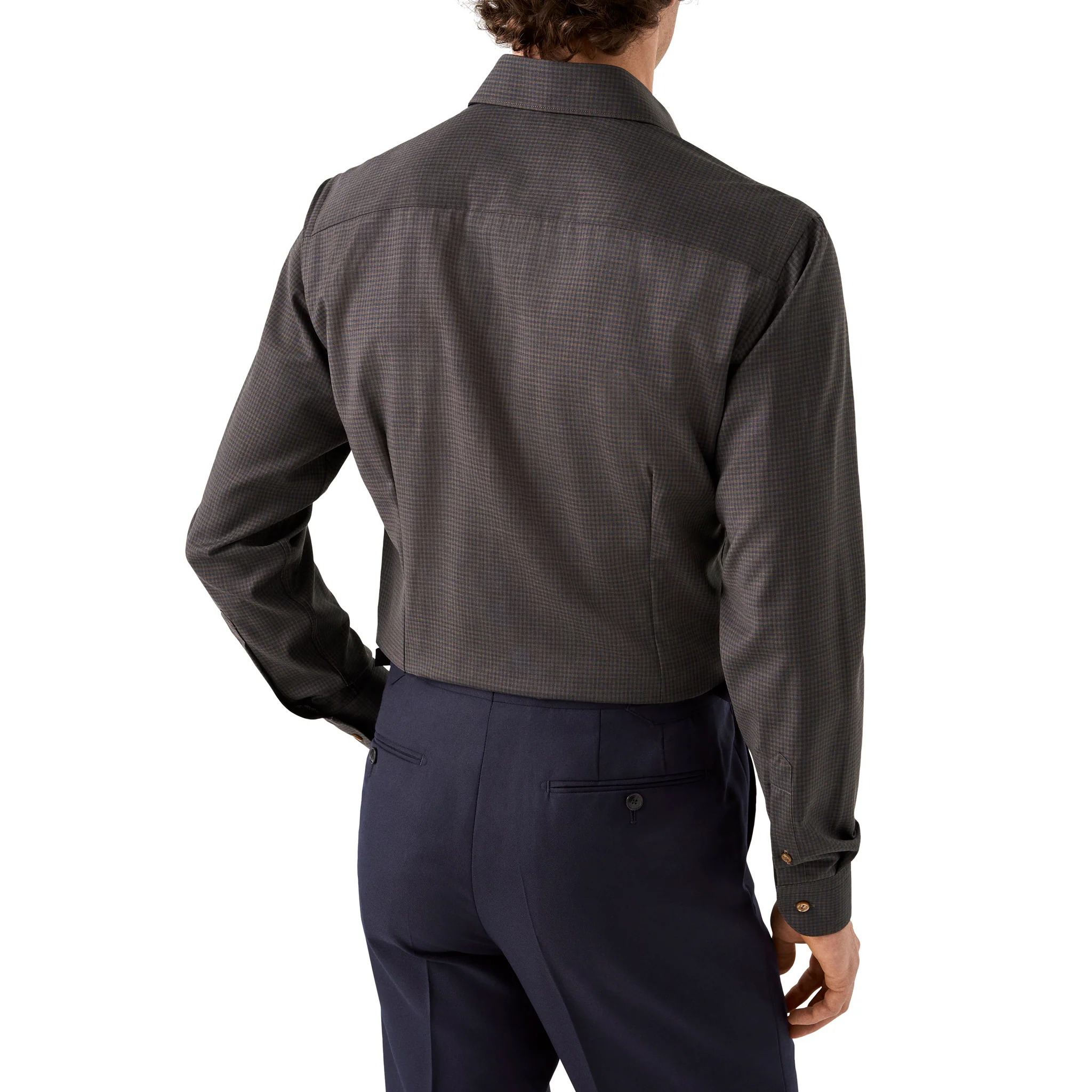 Dark Brown Micro Check Merino Wool Slim Fit Shirt - ETON - Image 5