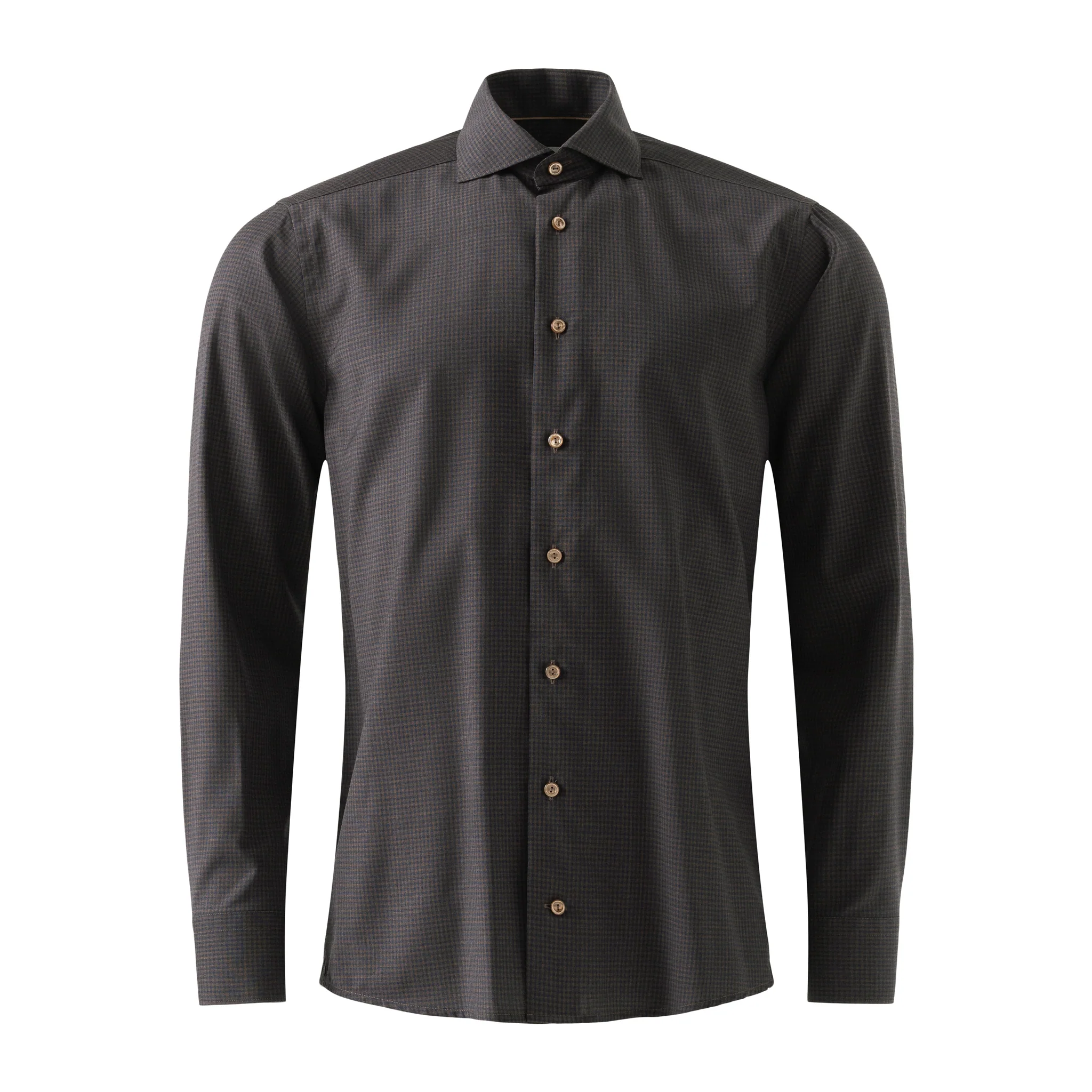 Dark Brown Micro Check Merino Wool Slim Fit Shirt - ETON - Image 7
