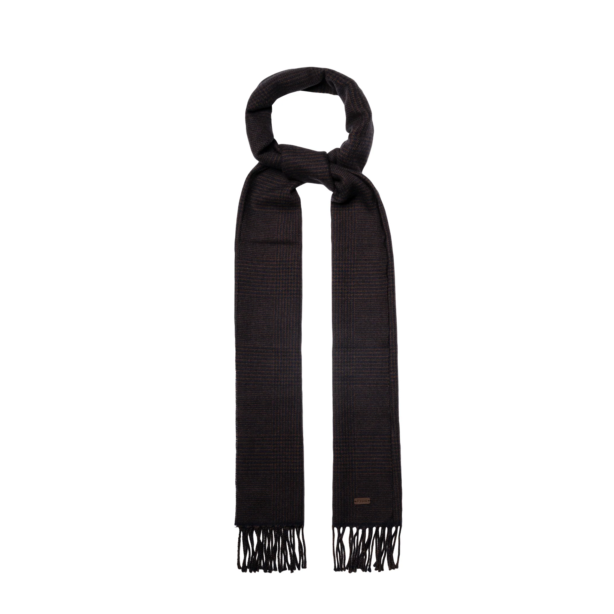 Dark Brown Prince-of-Wales Check Merino Wool Scarf - ETON