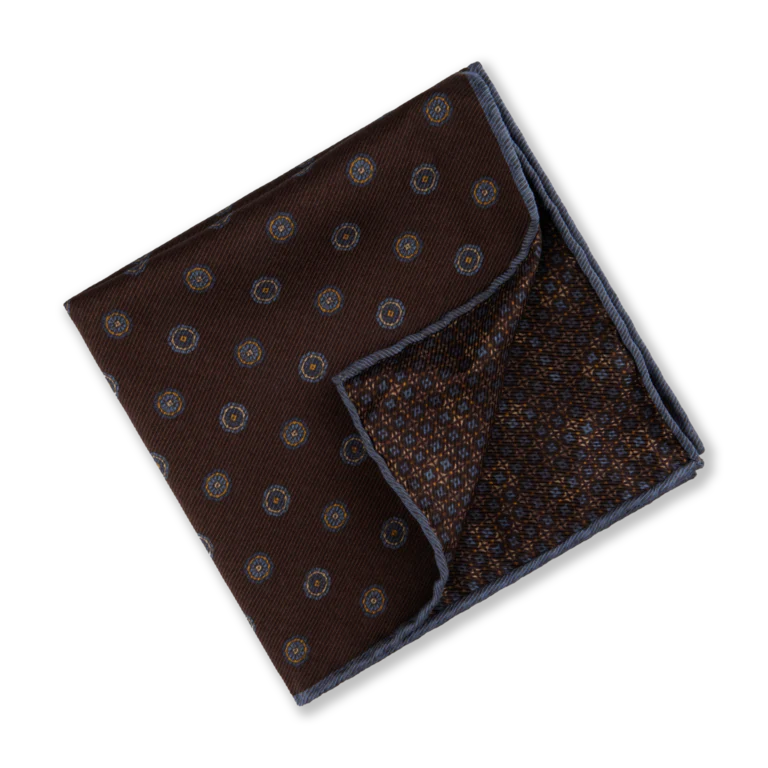 Dark Brown Reversible Patterned Silk Hankie - Stenströms