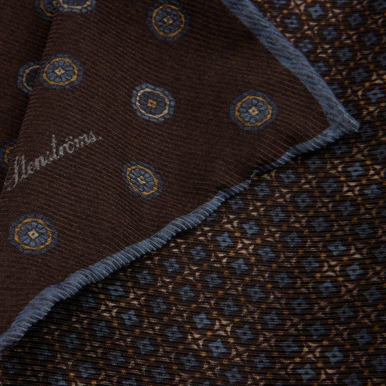 Dark Brown Reversible Patterned Silk Hankie - Stenströms - Image 3