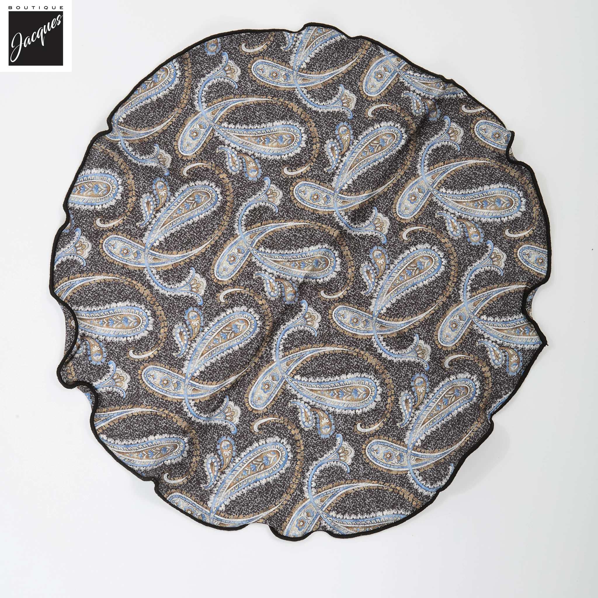 Dark Charcoal Paisley/Medallion Reversible Silk Pocket Round - DION - Image 2
