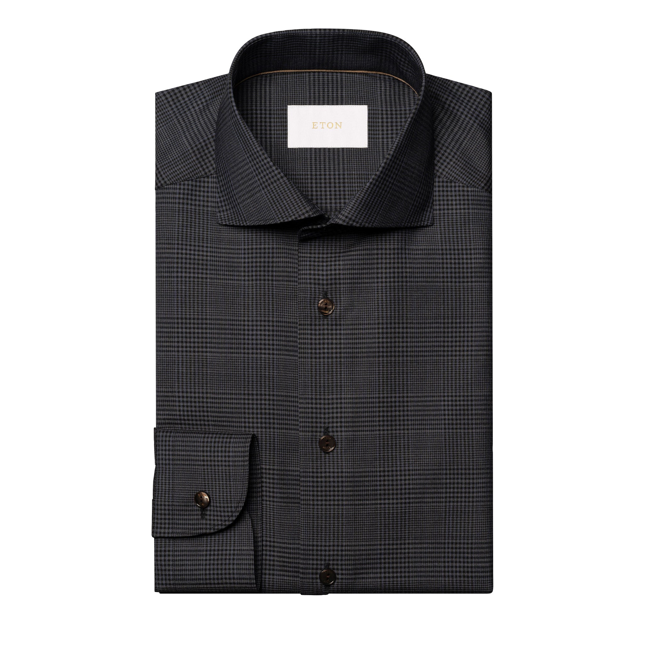 Dark Navy & Gray Check Merino Wool Contemporary Fit Shirt - ETON