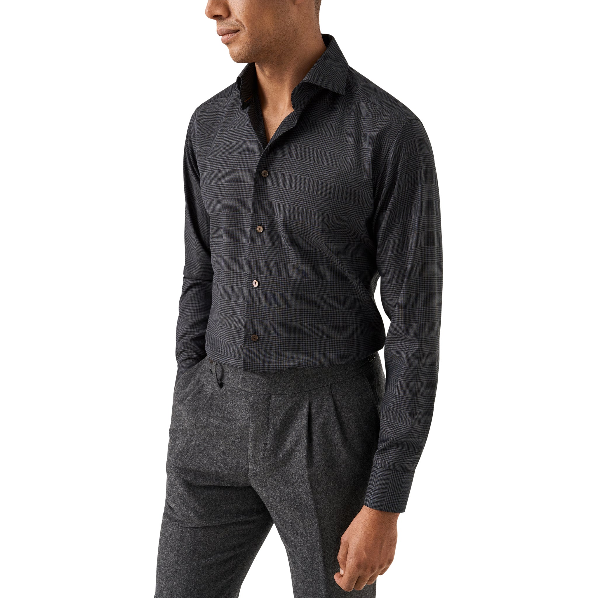 Dark Navy & Gray Check Merino Wool Contemporary Fit Shirt - ETON - Image 3