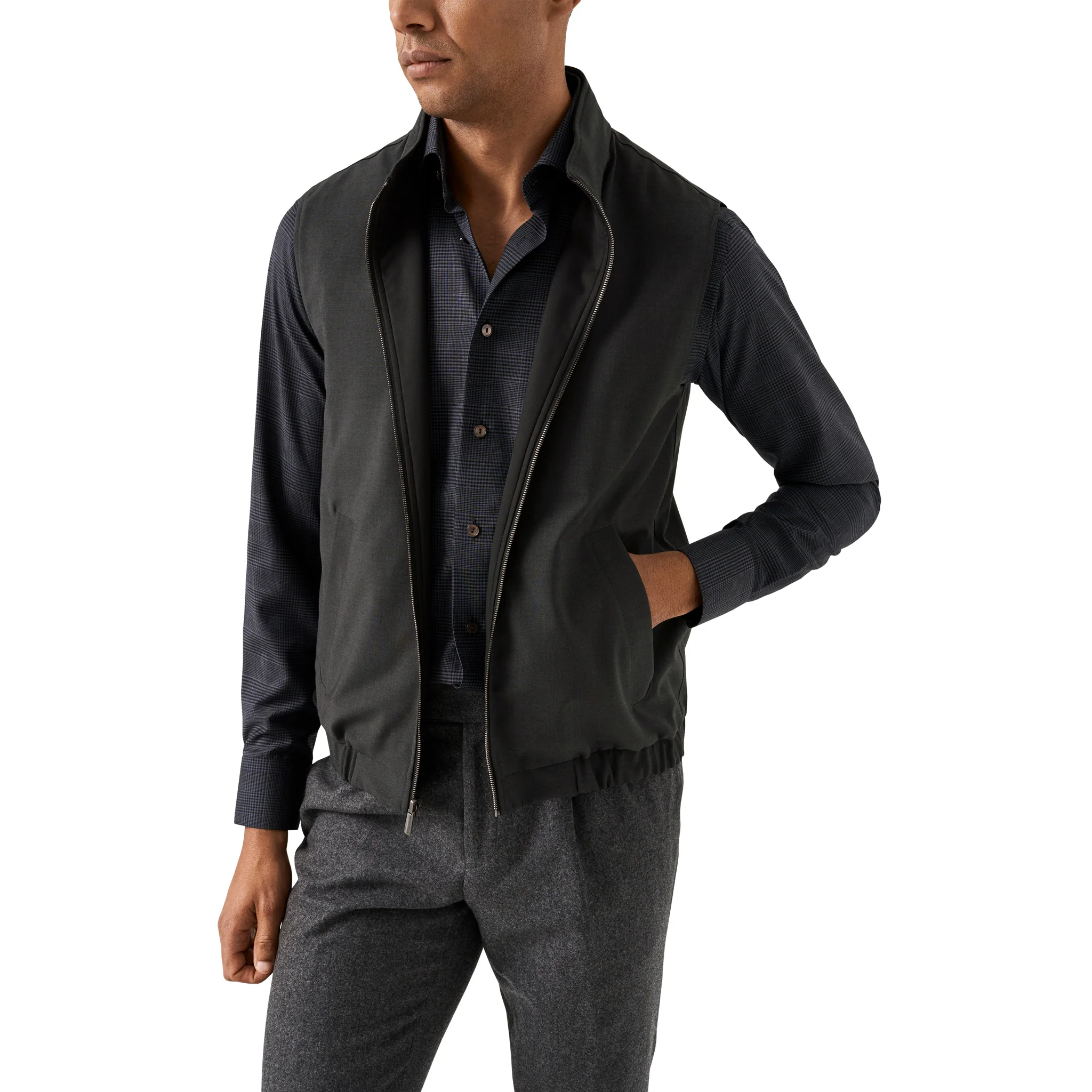 Dark Navy & Gray Check Merino Wool Contemporary Fit Shirt - ETON - Image 7