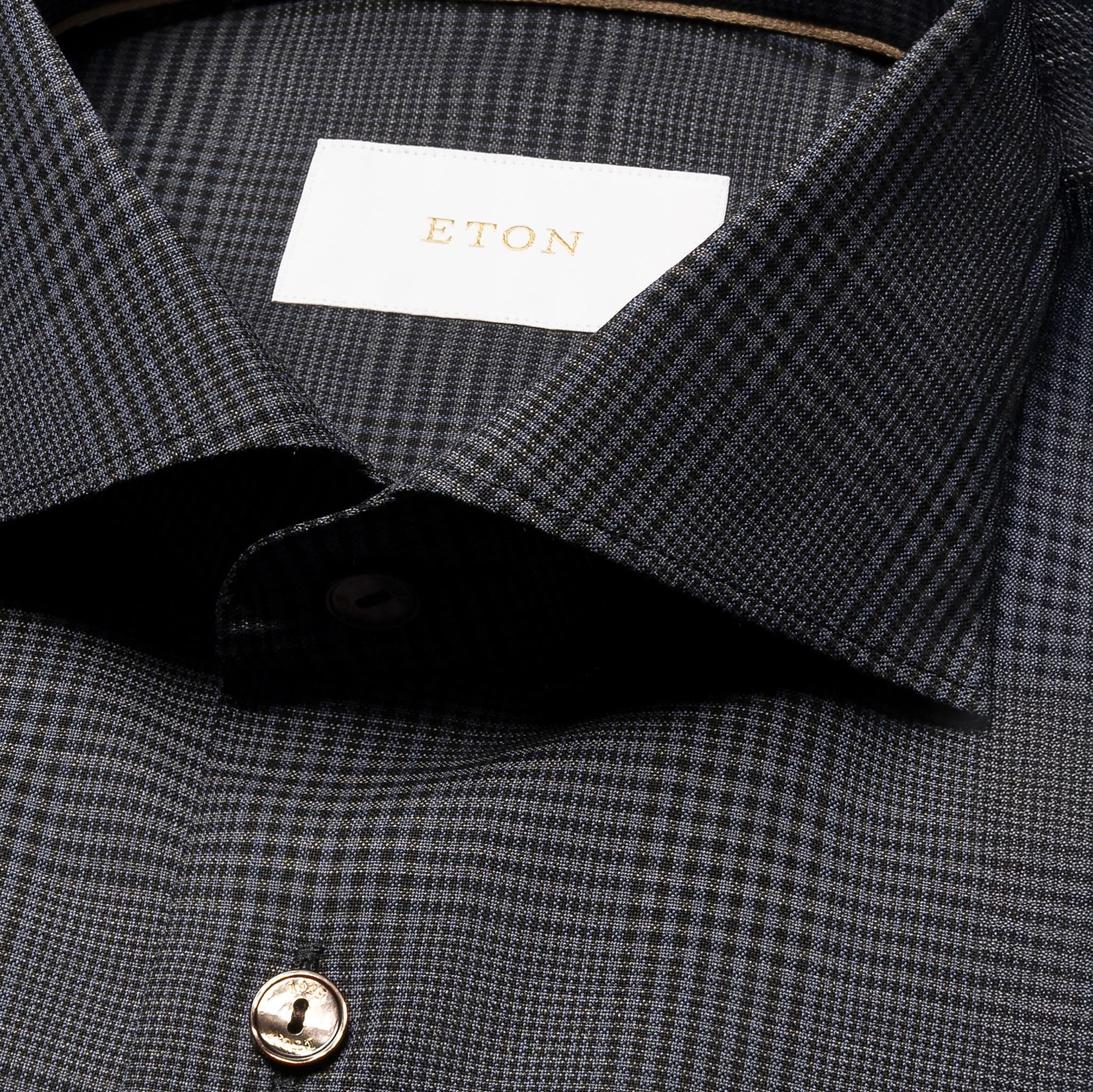 Dark Navy & Gray Check Merino Wool Contemporary Fit Shirt - ETON - Image 8