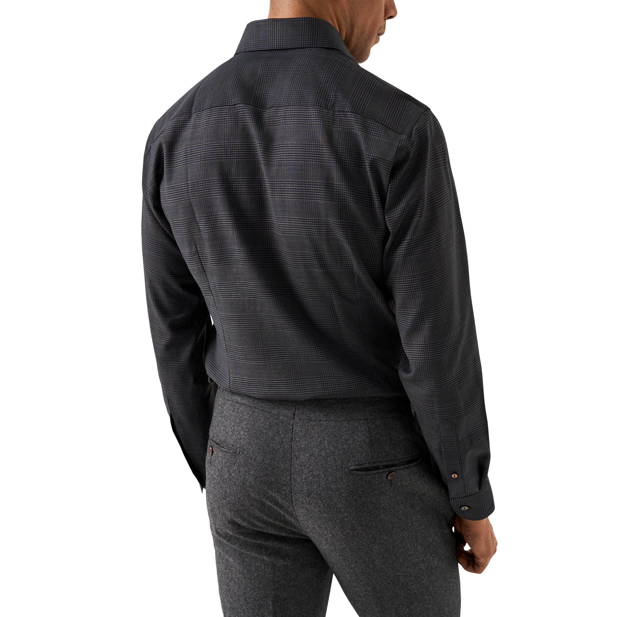 Dark Gray Check Merino Wool Slim Fit Shirt - ETON - Image 5