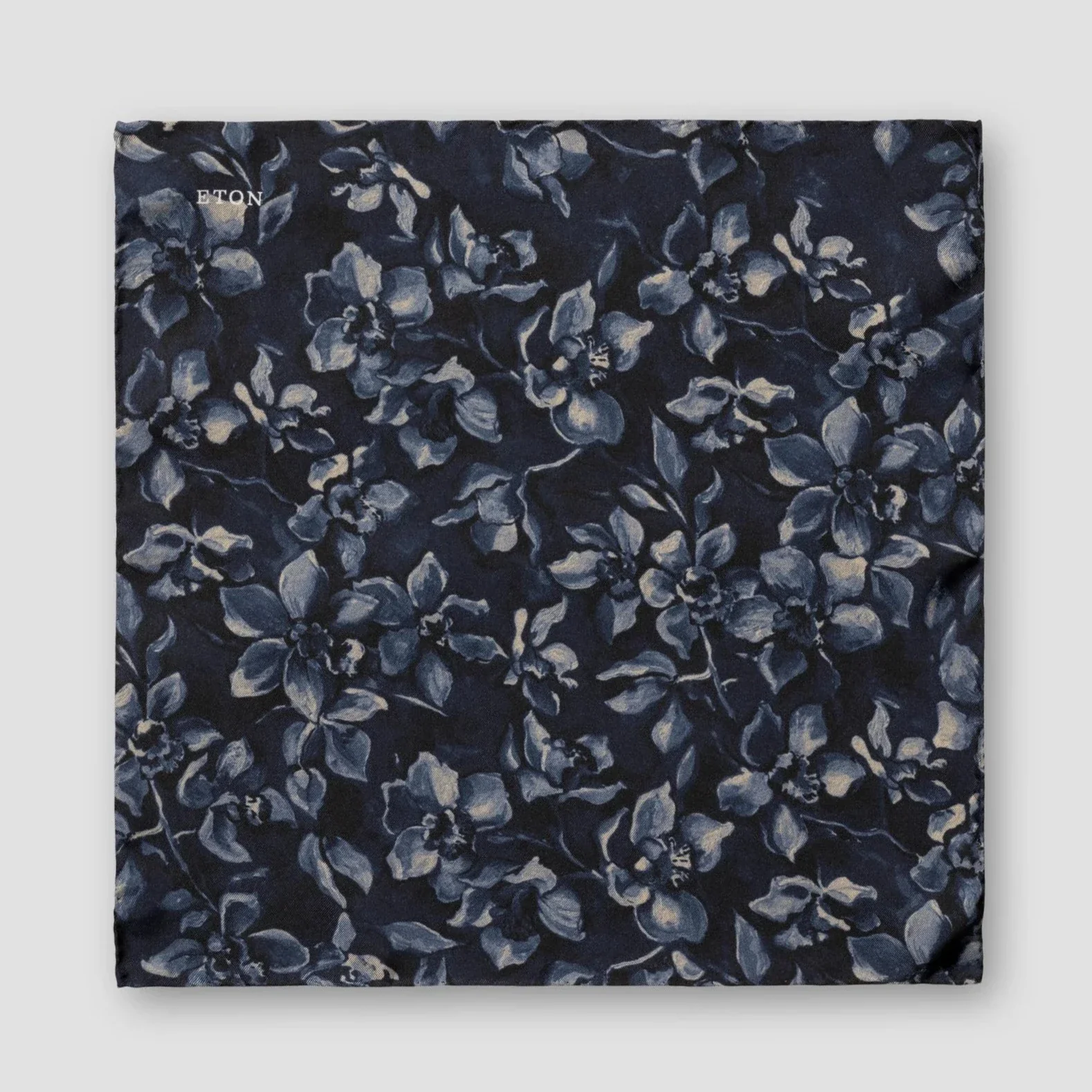 Dark Gray Floral Silk Pocket Square - ETON - Image 3