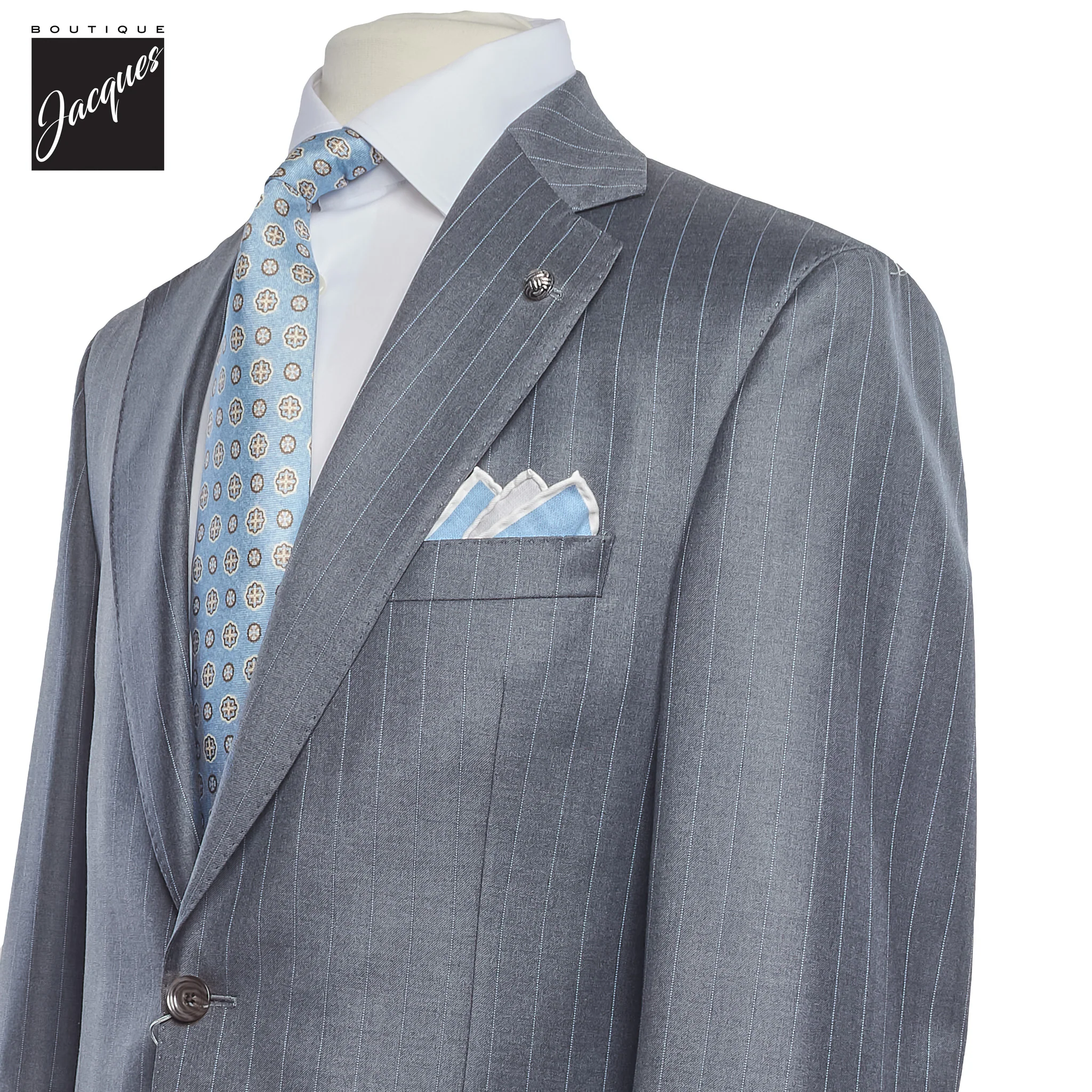 Gray Pin-Stripe Super 150s Loro Piana Wool Mason Contemporary Fit Suit - Jack Victor 1913 - Image 2