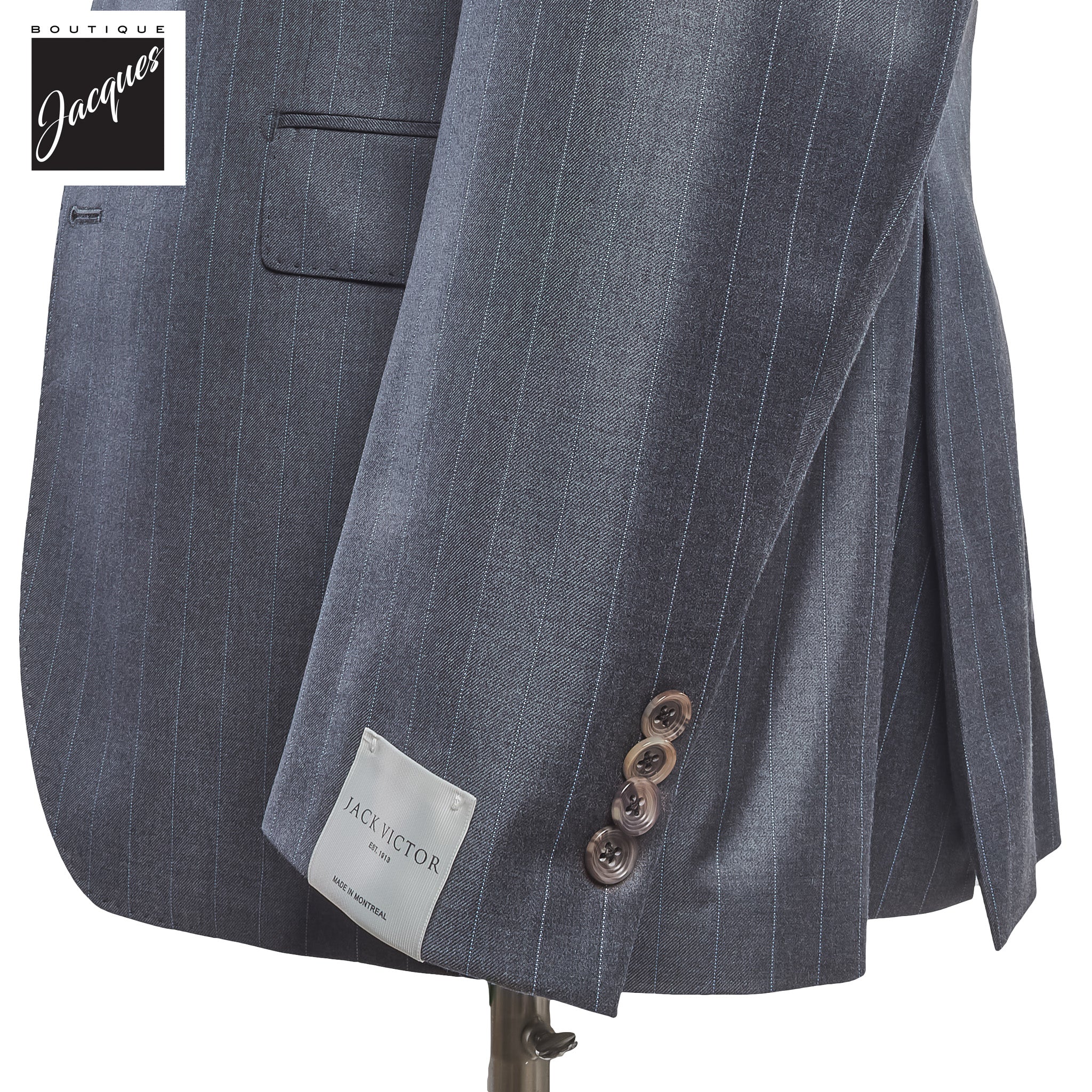 Gray Pin-Stripe Super 150s Loro Piana Wool Mason Contemporary Fit Suit - Jack Victor 1913 - Image 3